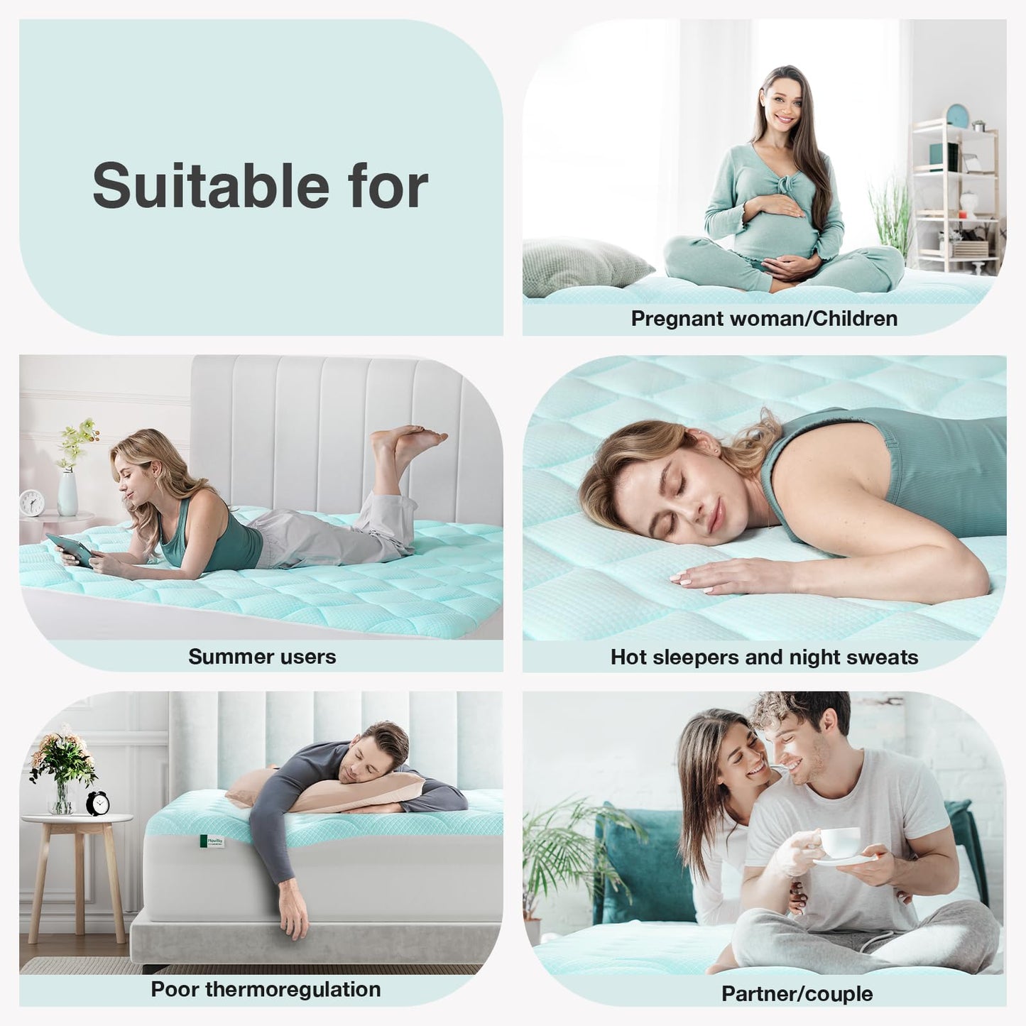 Novilla Cooling Mattress Topper Queen Size, Cooling Factors Infused Mattress Pad for Hot Sleepers, Breathable Mattress Cover with Deep Pocket, Soft Down Alternative Bed Topper for Back Pain Relief