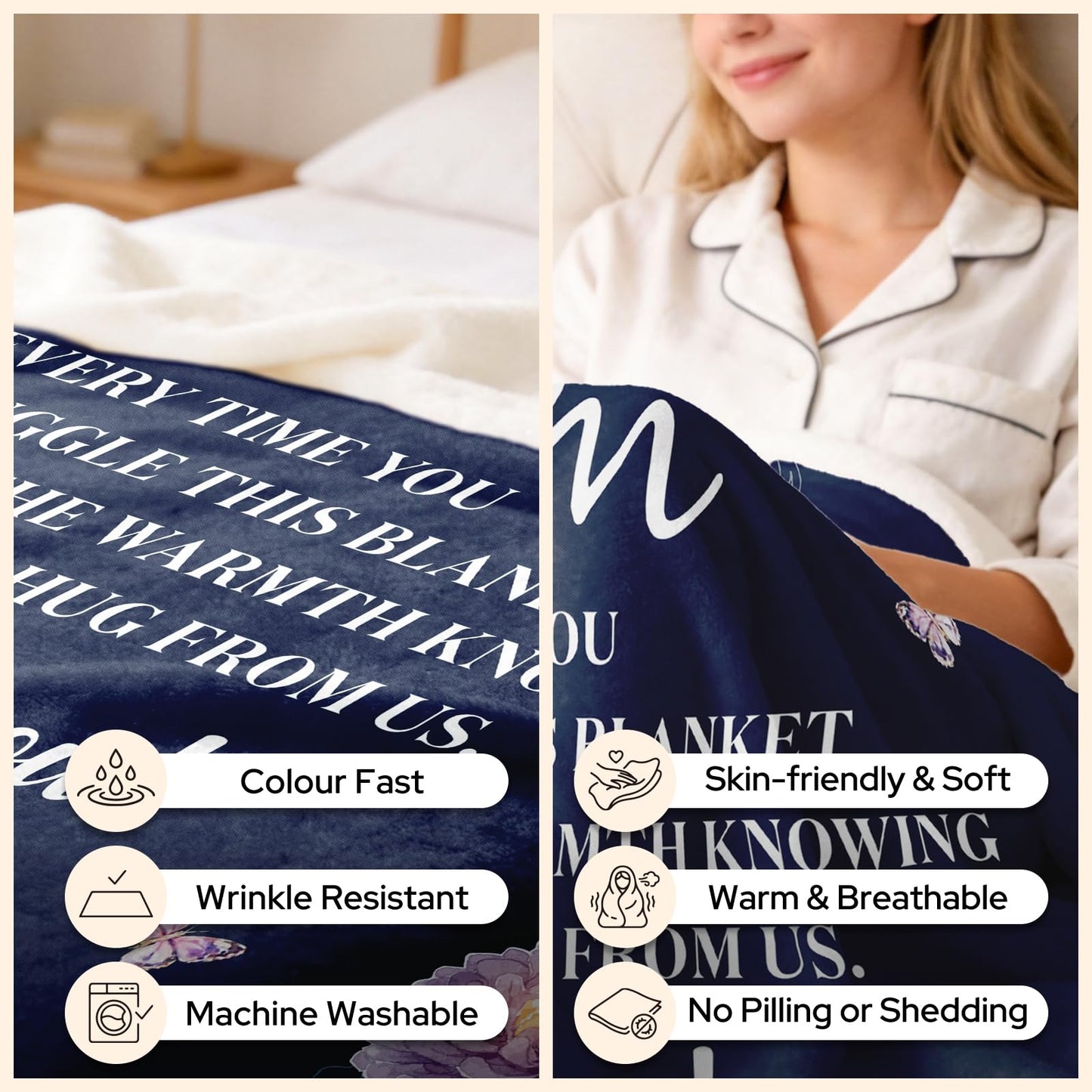 Silkwishes Gifts for Mom Mothers Day Birthday Gifts for Mom Blanket, Moms Gifts from Daughter Son, for Mother Gifts Mommy Blanket 60" x 50" Blue with Purple Flower