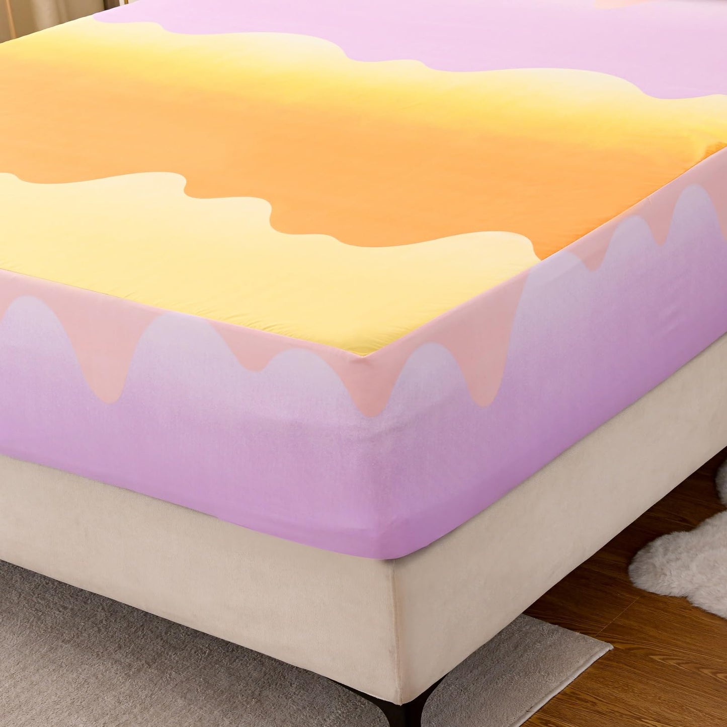 NATURETY Bedding Fitted Sheet with Deep Pocket,Thicken Printed Fabric Bed Sheets (Orange, Queen)