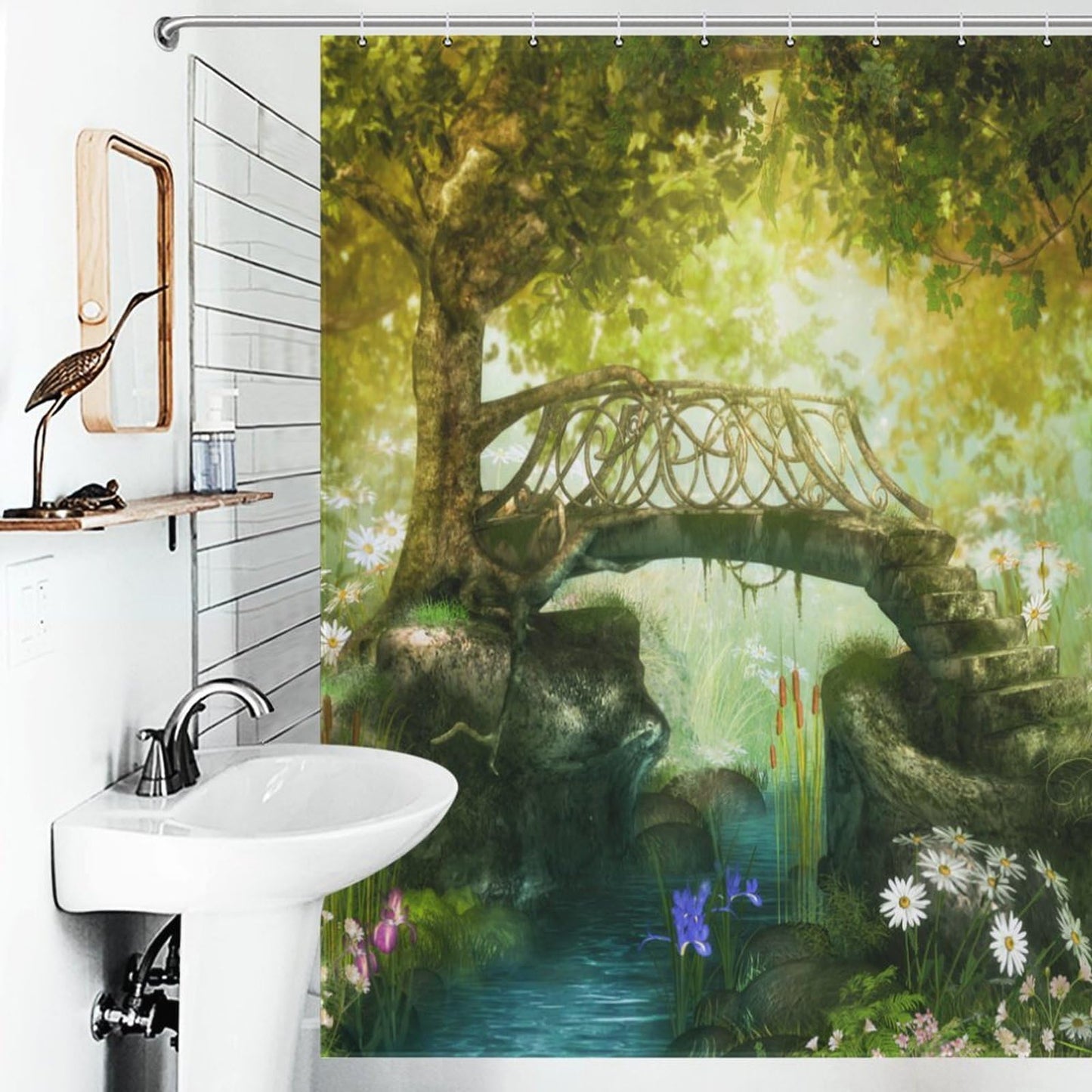 TYVGICZ Forest Shower Curtains,Tree Cave Drapes Fantasy Nature Landscape Backdrop Rainforest Jungle Bath Curtains for Bathroom Decor Polyester Fabric，66x72 Inch