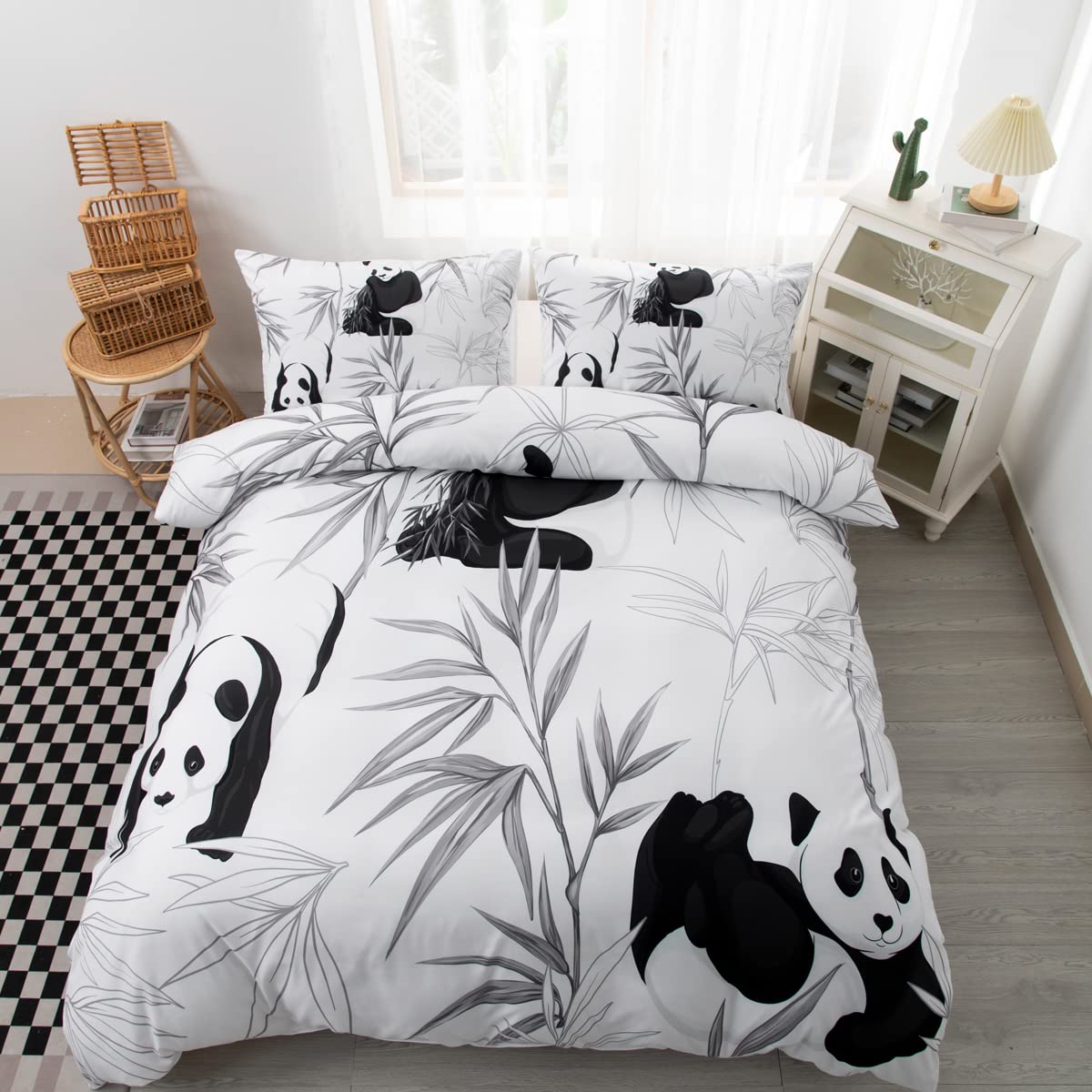 CVHOUSE Panda Bedding King Size,Cute Animal Bedding Set for Girls Kids Teens,Kawaii Comforter Set Cover Soft,1 Duvet Cover 2 Pillowcases 3 Piece,Chrismas Decor