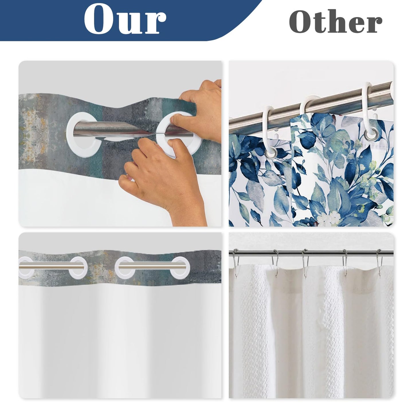NAEMBCU Abstract No Hook Shower Curtain with Snap in Liner - Artistic Texture Print Shower Curtain with Mesh Top Window, Waterproof Double Layer Bath Curtain for Urban Minimalist Bathroom Decor