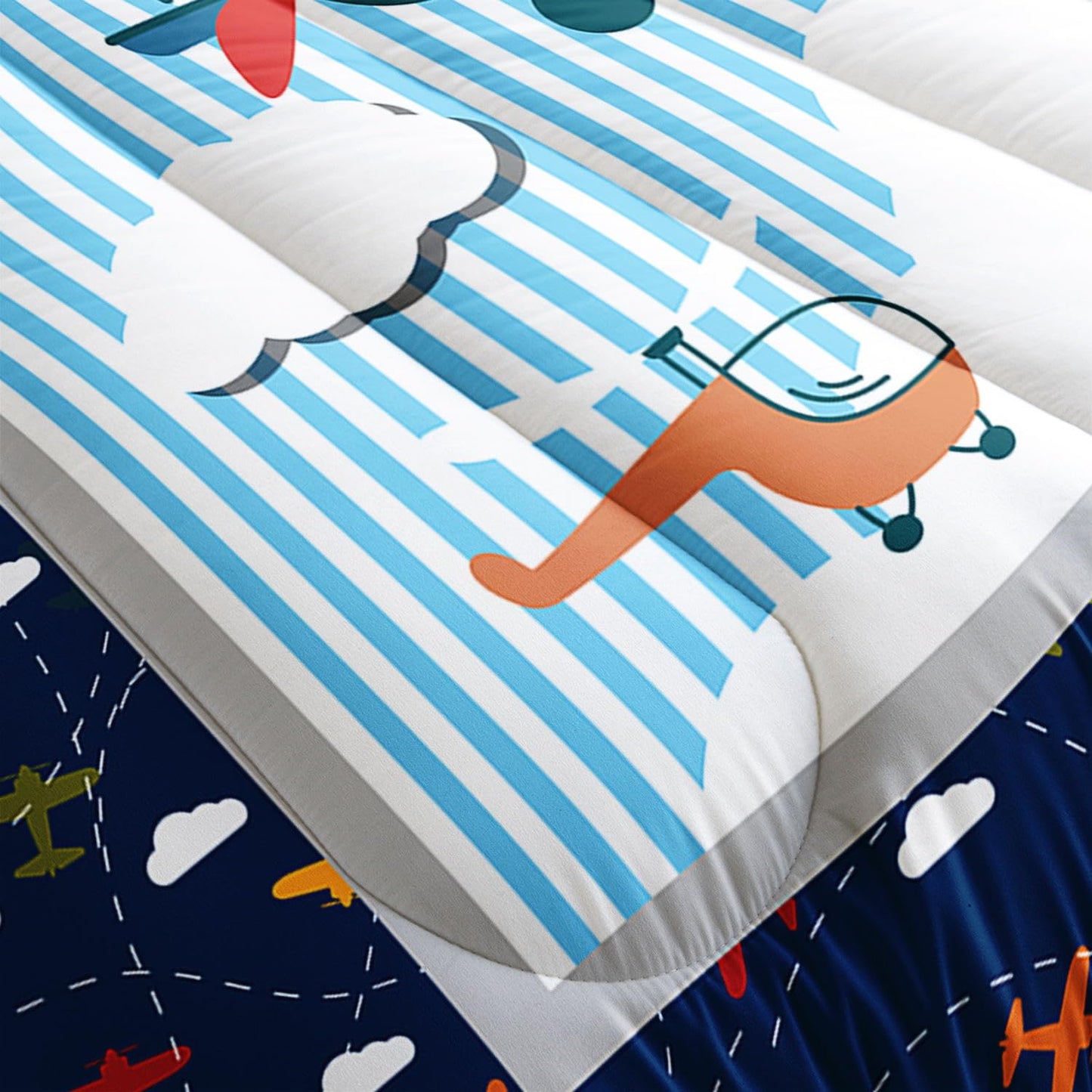Smell Sunshine Kids Comforter Set Cartoon Airplane Printed Pattern Bedding Set with 1 Comforter and 2 Pillowcases for Girls Boys Bedroom All Season(Cartoon Airplane Full)