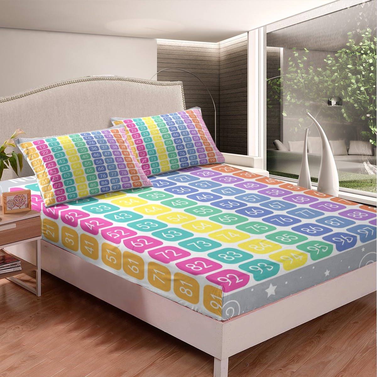 Numbers Alphabet Fitted Sheet Twin, Cartoon Alphabet Bedding Set - Educational Bed Sheet Set for Kids Learning Time 2Pcs