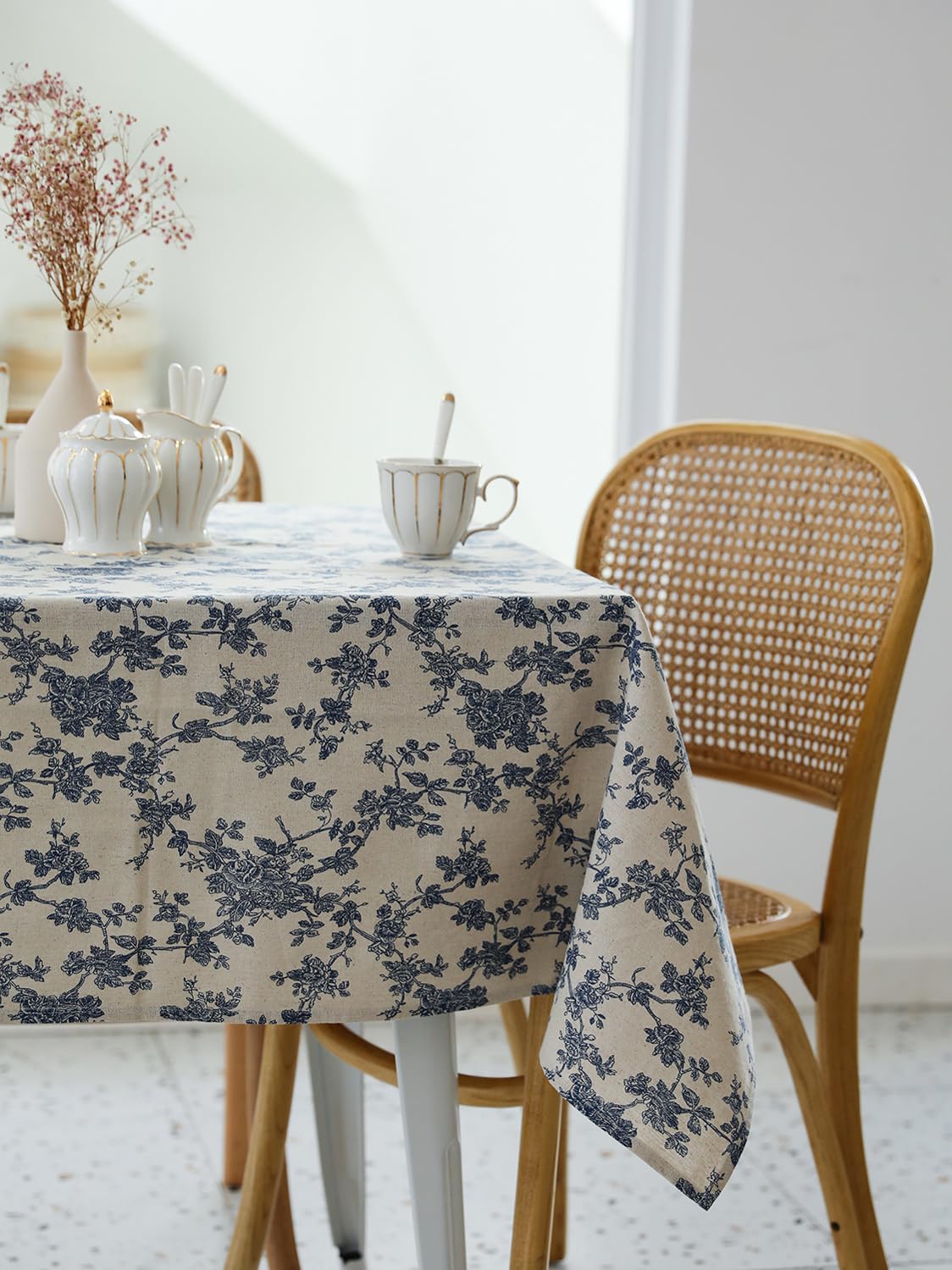 YiHomer Pastoral Rectangle Tablecloth - 52 x 70 Inch Table Cloth - Washable Table Cover with Dust-Proof Wrinkle Resistant for Restaurant, Picnic, Indoor and Outdoor Dining, Floral (Dark Blue)