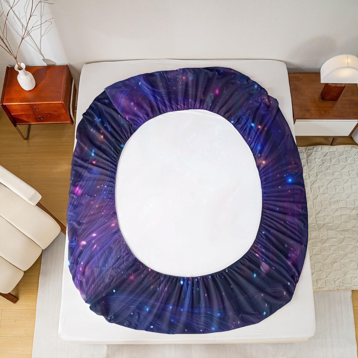 Erosebridal Anime Girl Bed Sheets Queen Size Galaxy Star Girls Fitted Sheet, Modern Fantasy Dreamy Girly Bed Set for Men Women Japanese Girl 3D Sheets 3 Pieces (No Flat Sheet)