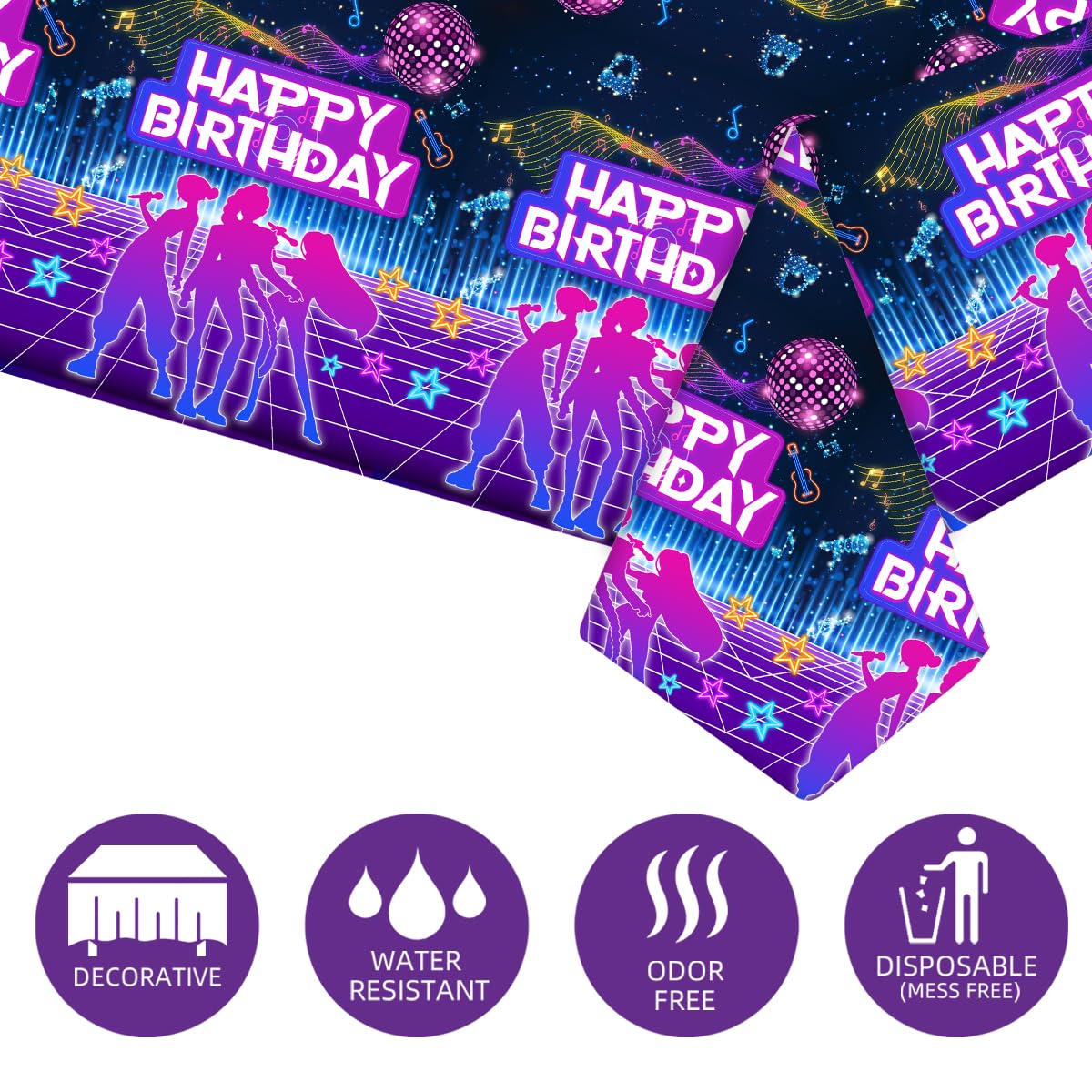 3Pcs Kpop Music Birthday Party Disposable Tablecloth, Disposable Plastic Table Cover for Music Themed Birthday Party, 54”x108”