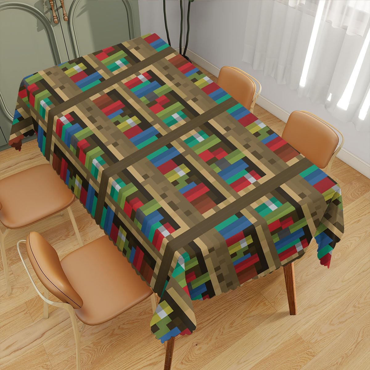 XYJFZL Bookshelf Table Cloth Rectangle Tables Educational Bookcase Pixel Rectangle Kitchen Table Cover Oblong Tablecloth for Dining Table Buffet Parties Patio Camping 52 x 70 Inch 4-6 Seats