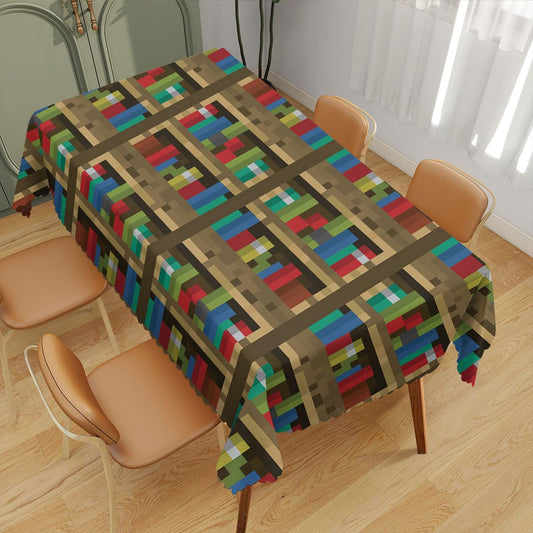XYJFZL Bookshelf Table Cloth Rectangle Tables Educational Bookcase Pixel Rectangle Kitchen Table Cover Oblong Tablecloth for Dining Table Buffet Parties Patio Camping 52 x 70 Inch 4-6 Seats
