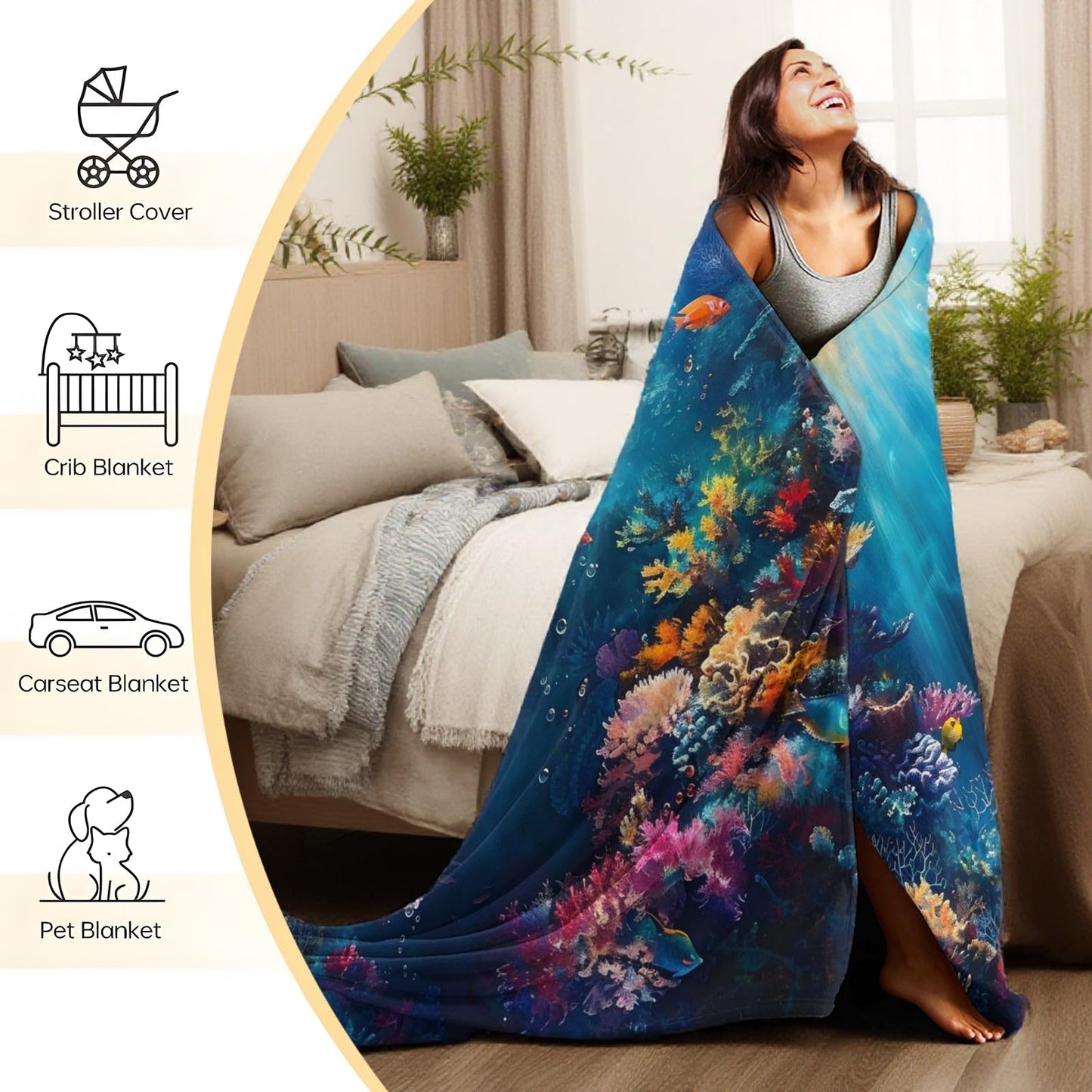 VOPNXLT Wolf & Moon Blanket, Soft Cozy Lightweight Mysterious Wolf Under Full Moon with Red Flowers Throw Blanket for Men Women Kids, Sofa Couch Bed 50x60 Inch Flannel Blankets for Travel Decor Gifts