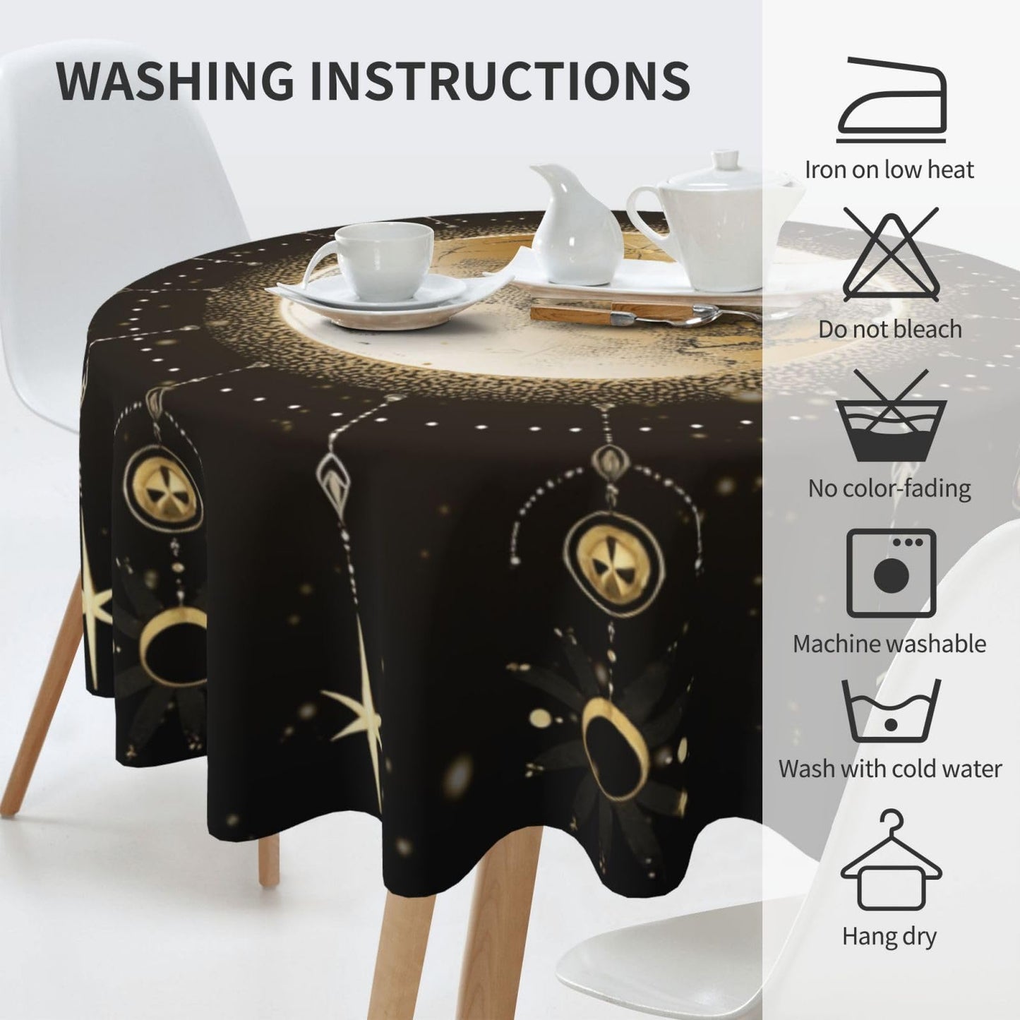 mutakin Astrology Moon Art Tablecloth Abstract Round Table Cover Washable Table Cloth for Home Kitchen Party Picnic 60 Inch