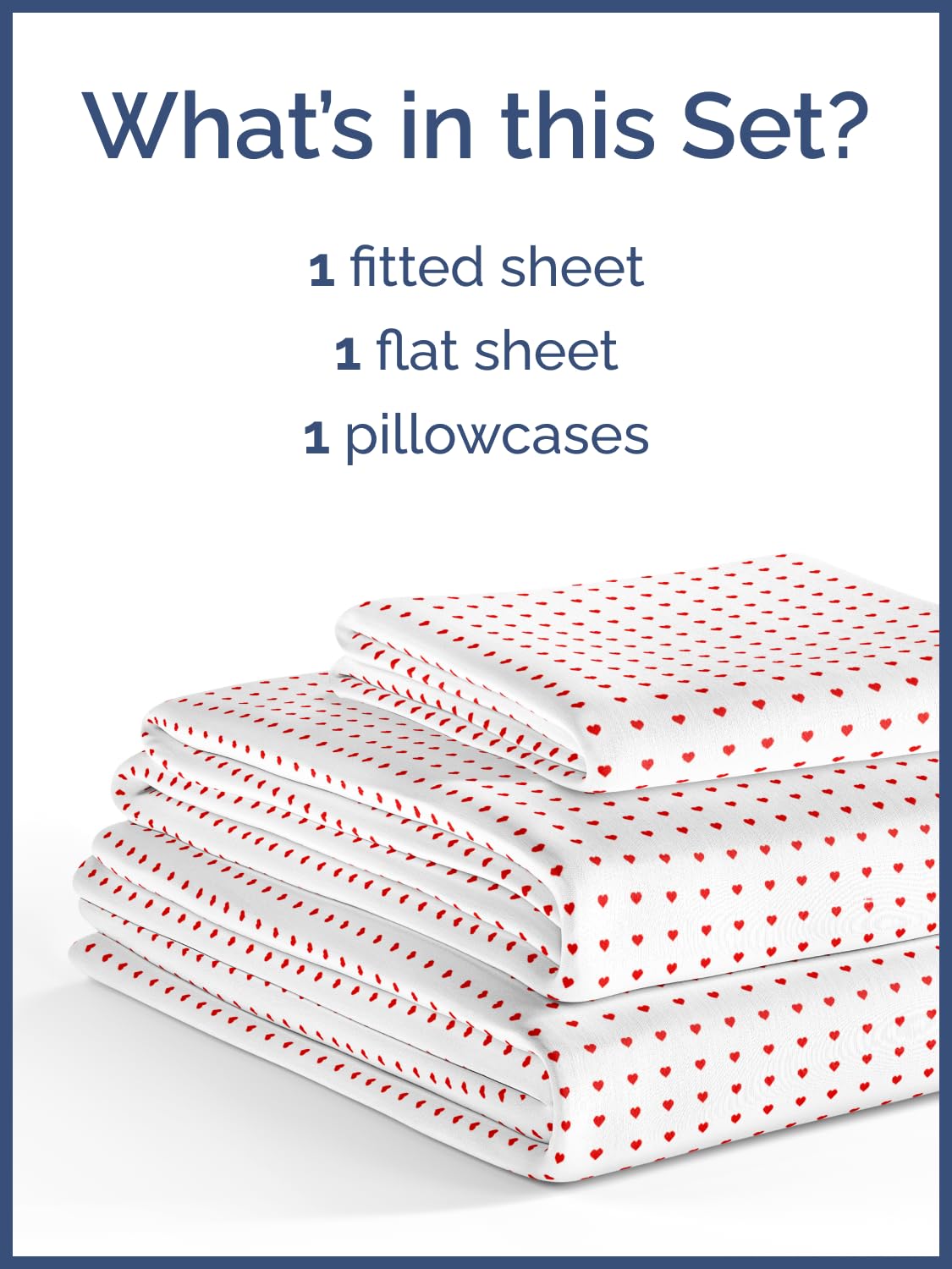 Kids Twin Size Bed Sheet Set - 3 Piece Kids Loft Bed Sheets - Soft, Cute and Cozy - Comfy, Breathable and Machine Washable - Easy-Care & Wrinkle Free Hearts Bed Set for Boys, Girls, Teens & Toddlers