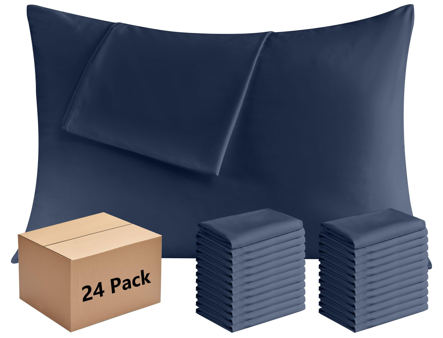 Pillowcases King Size 24 Pack - Bulk Pillow Cases with Envelope Closure, Soft Brushed Microfiber Pillow Covers Hospital Hotel Airb&bs Essentials for Hosts (20x36, Navy Blue)