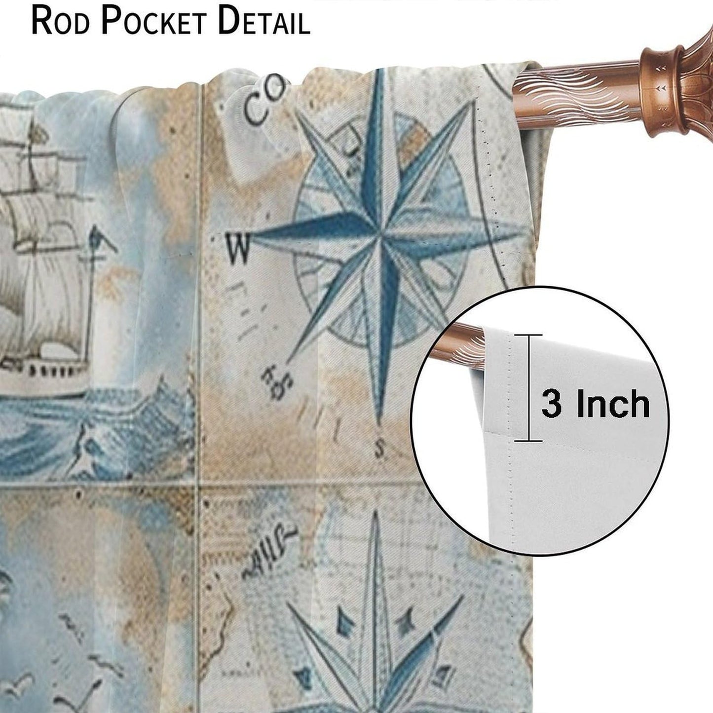 TOWINSFB Nautical Journey Blackout Curtains for Living Room Bedroom, Retro Sailboat Compass Lighthouse Window Curtains Rod Pocket Thermal Insulated Window Drapes, 2 Panels, Each 21W x 63L