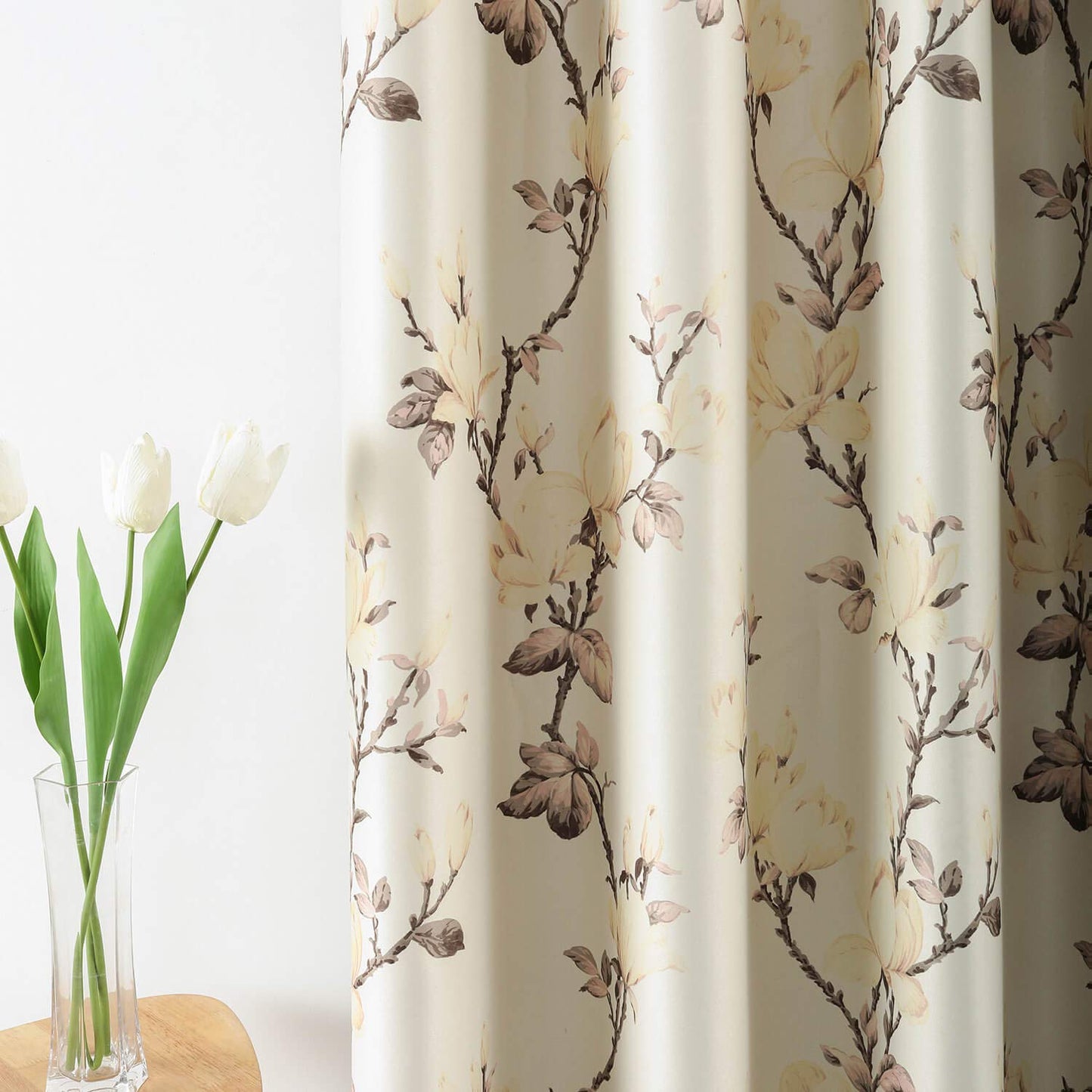 VOGOL Grommet Blackout Curtains for Living Room, Magnolia Flower Printed Thermal Insulated Room Darkening Window Drapes Curtains for Bedroom(52 x 84 Inch,2 Panels)