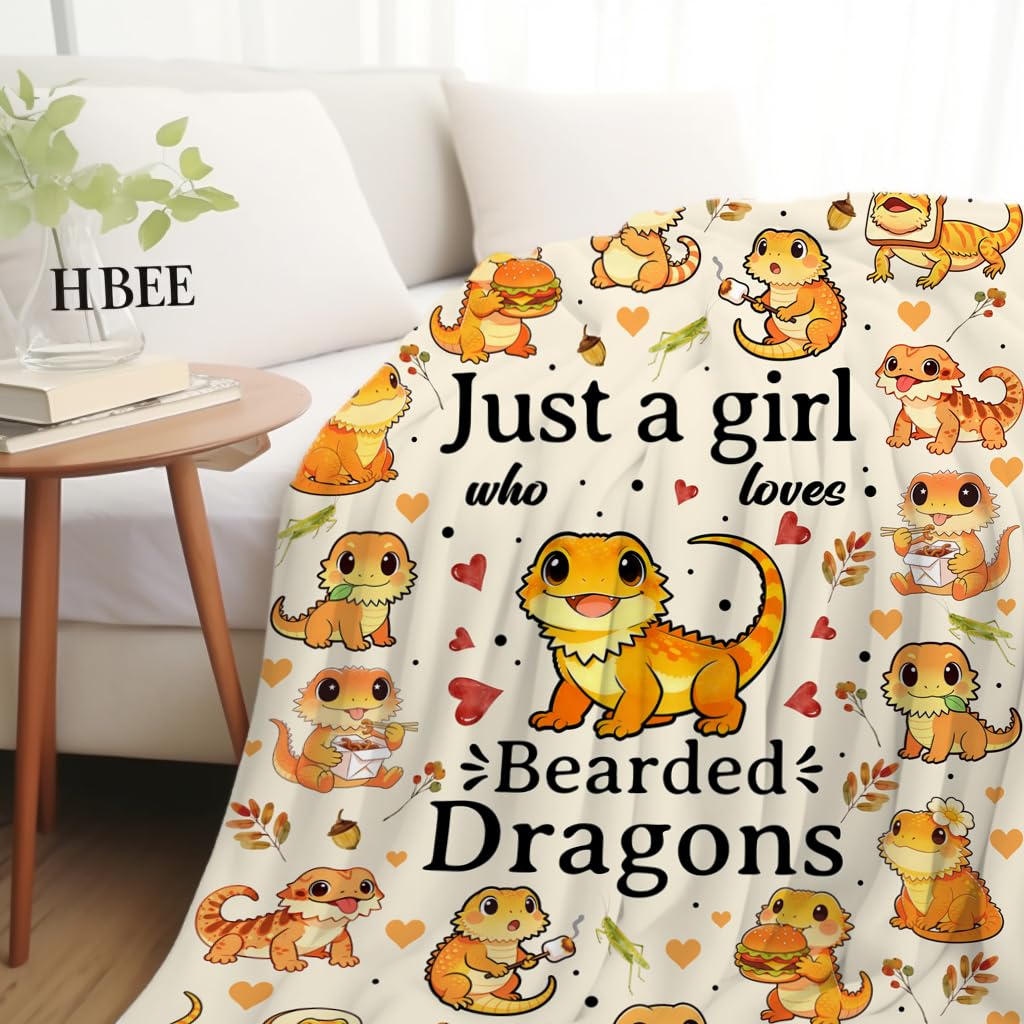 MOUND BOOM Bearded Dragon Blanket Gifts for Humans Women,Lizard Reptile Accessories Just A Girl Who Loves Bearded Dragon Throw Blankets,Lizard Gifts for Adult Girls Teens 50"X40"