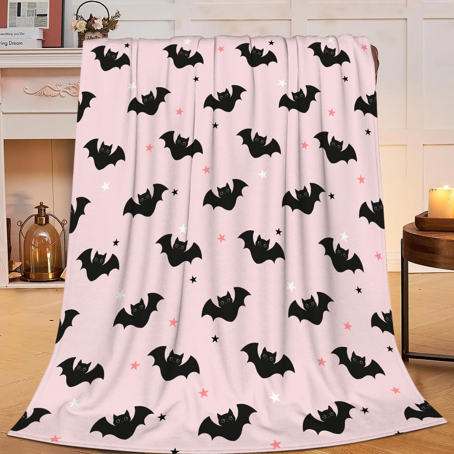 Lovira Pink Bat Throw Blanket Bats Print Throw Blankets for Couch Sofa Bed Stuff Decor Soft Cozy Fleece Plush Warm Flannel Bedding for Lover Men Women Boys Girls 40"x50"