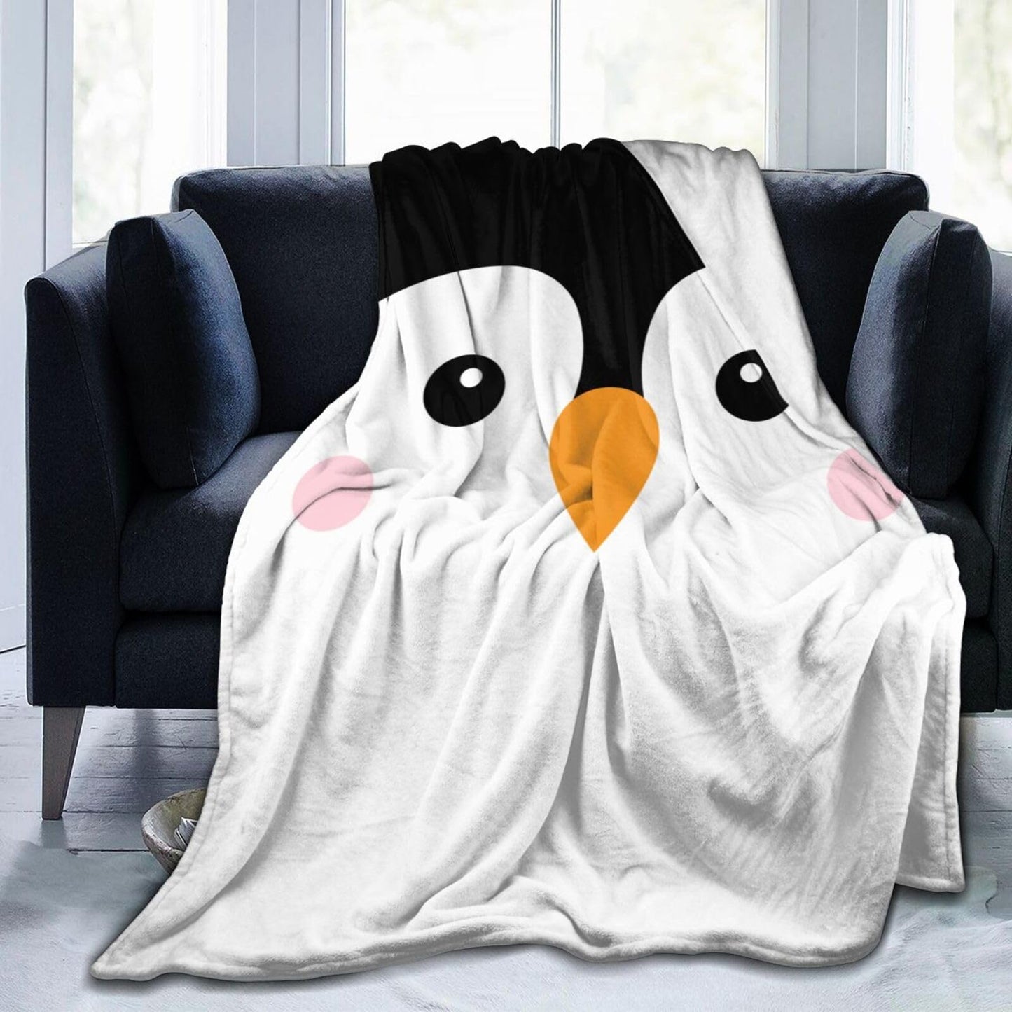 Cute Fun Penguin Blanket Soft Comfy Flannel Throw Blankets Lightweight Warm Bed Throws Plush For Couch Sofa Camping Office Travel Home Bedroom Decor Girls Boys Teens Kids Gifts 50"X40"