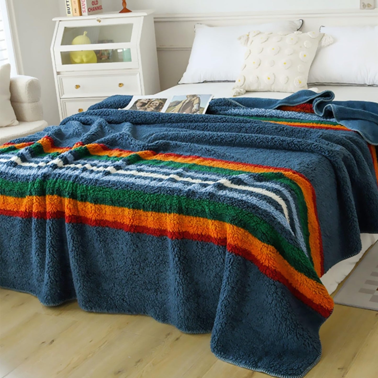 UKELER Boho Sherpa Fleece Blanket 80'' × 90'', Ultra Soft Aztec Queen Blanket for All Season, Cozy, Plush, Bohemian Throw Blanket for Bed/Couch/Sofa/Office/Camping