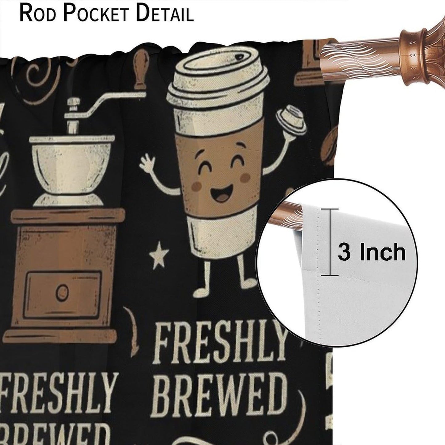PHTAYOT Coffee Curtains Brown Beans Cups Abstract Letters Afternoon Tea Theme Pattern Blackout Window Drapes for Kitchen Living Room Bedroom,42x54 Inch,2 Panels