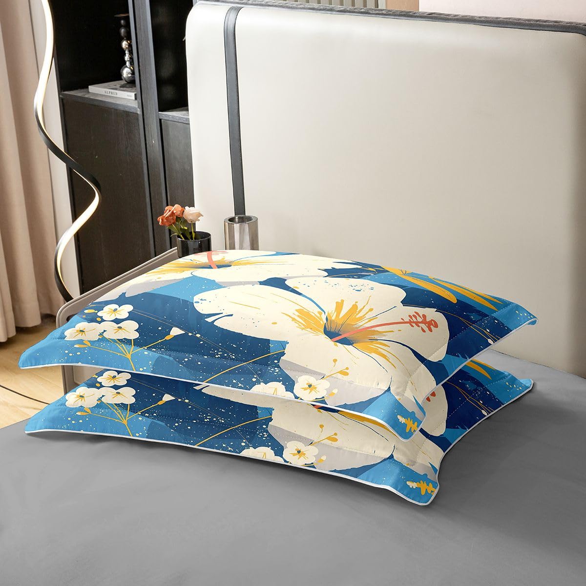 Erosebridal Summer Florals 100% Cotton Duvet Cover Full Beige Flower Bedding Set for Kids Girls Boys Adults Beige Blue Comforter Cover Spring Garden Botanical Bedclothes 3 Pcs