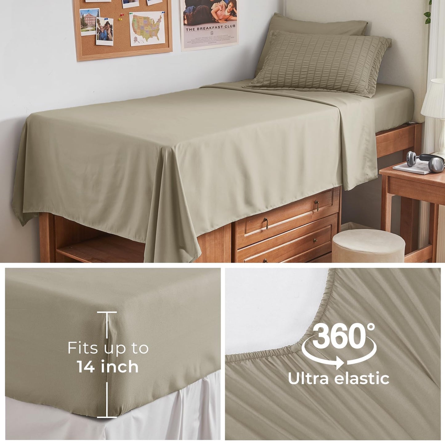 HYMOKEGE Linen Twin Comforter Set Seersucker 5 Pieces, All Season Luxury Bed in a Bag for Bedroom, Bedding Set with Comforter, Sheets, Pillowcase & Sham