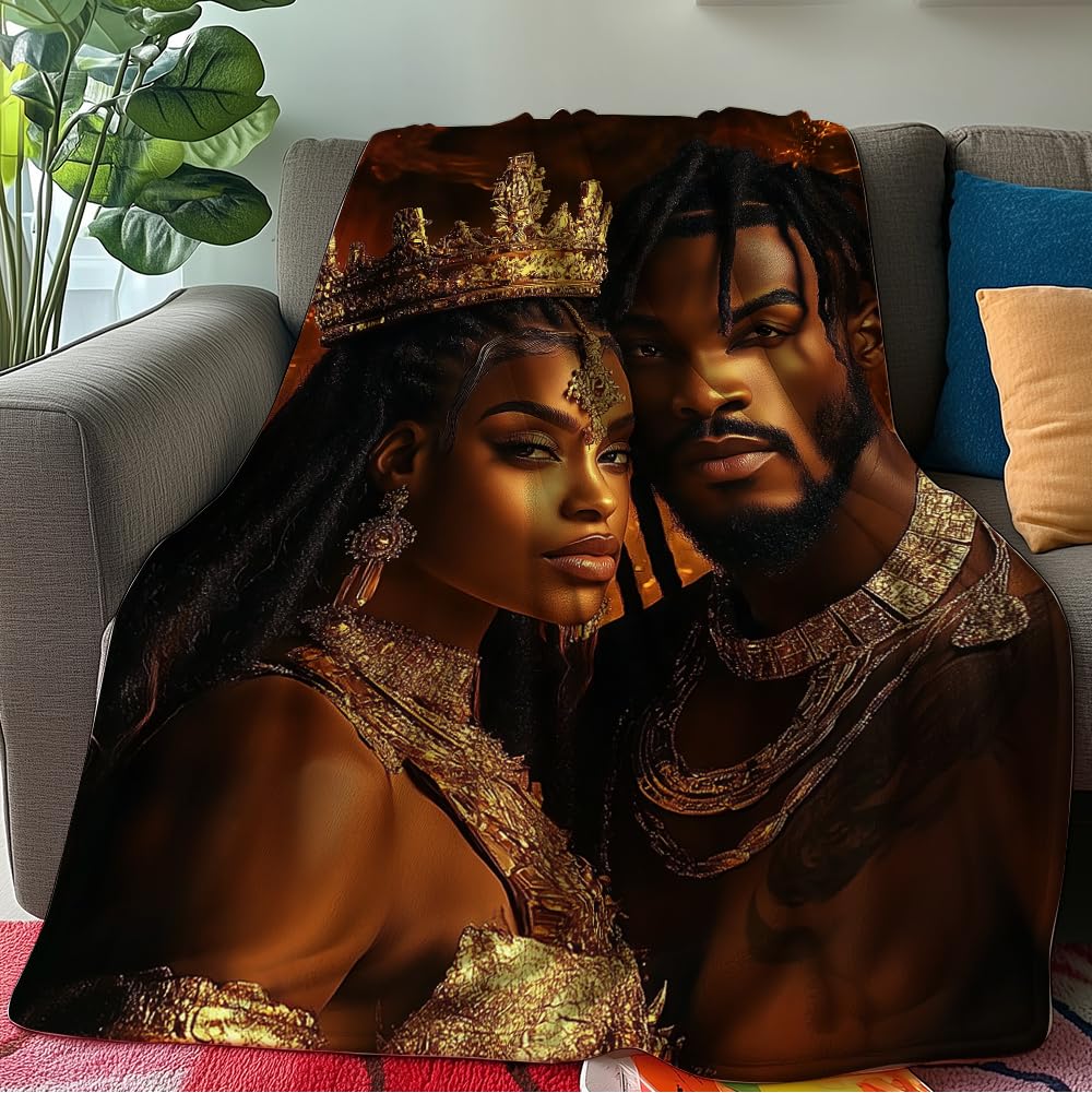 HUNXIAOJ African American Blanket Black Couple Decor African American Gifts for Women Black King Gifts Warm Soft Flannel for Bed Sofa Couch (49in x 59in)