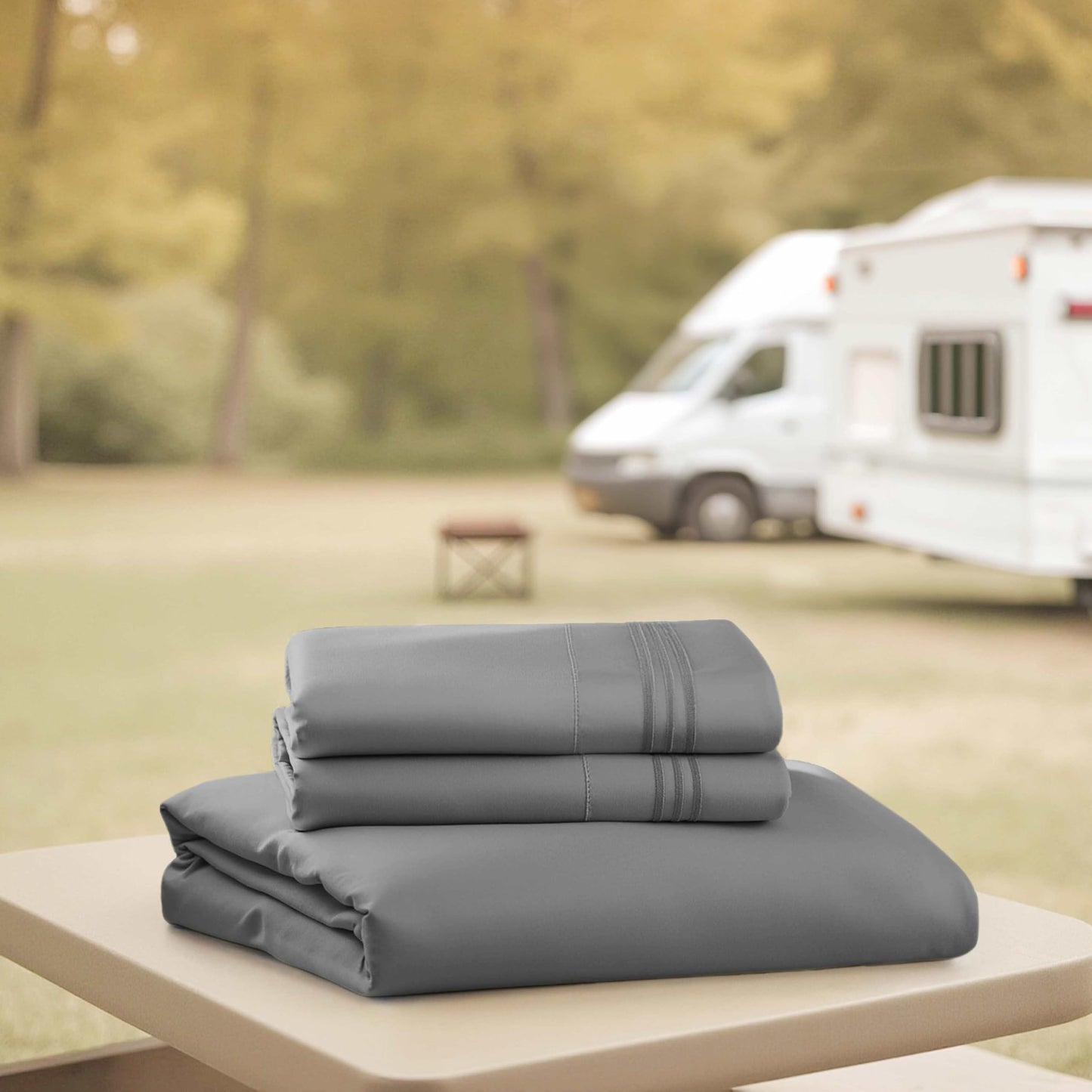 Hearth & Harbor Short Queen Sheets for RV, Dark Grey RV Queen Sheets, Silky Soft 1800 Microfiber Bed Sheet for Camper, 4 Piece RV Bedding with Pillowcases