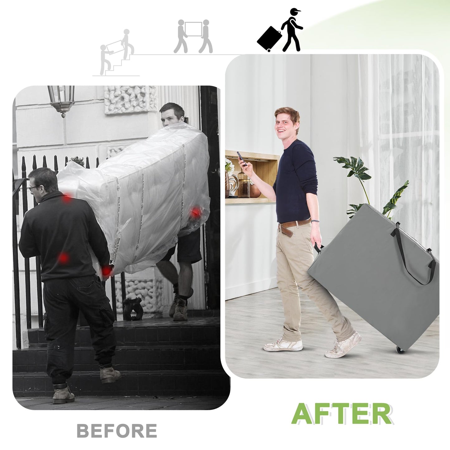 Cuddly Nest Folding Mattress Storage Bag with Wheels & Handles - 900D Heavy Duty Storage Container Fits for 6" Full Tri-Fold Mattress,Grey