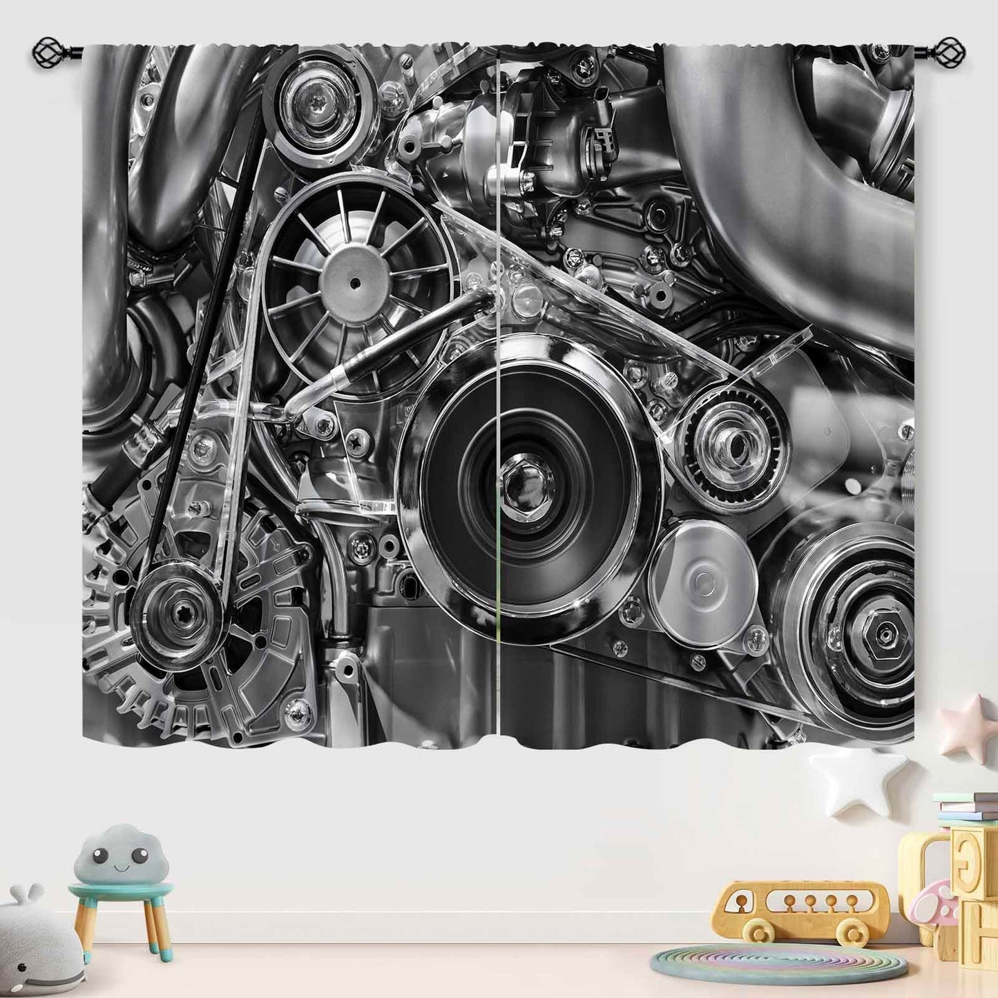 Man Cave Curtains,Retro American Auto Car License Plates Drapes Treatments for Boys Men Teens Bedroom Living Room Kitchen Window Decor 2 Panels,42X45 Inch