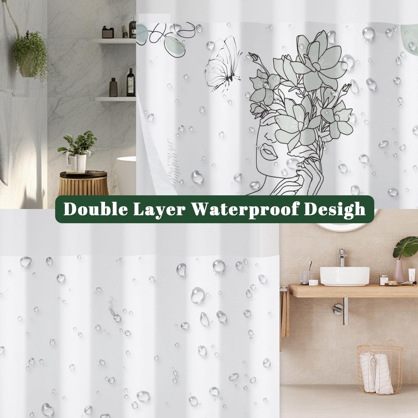 Xiazhilaio Minimalist Artistic No Hook Shower Curtain with Snap in Liner