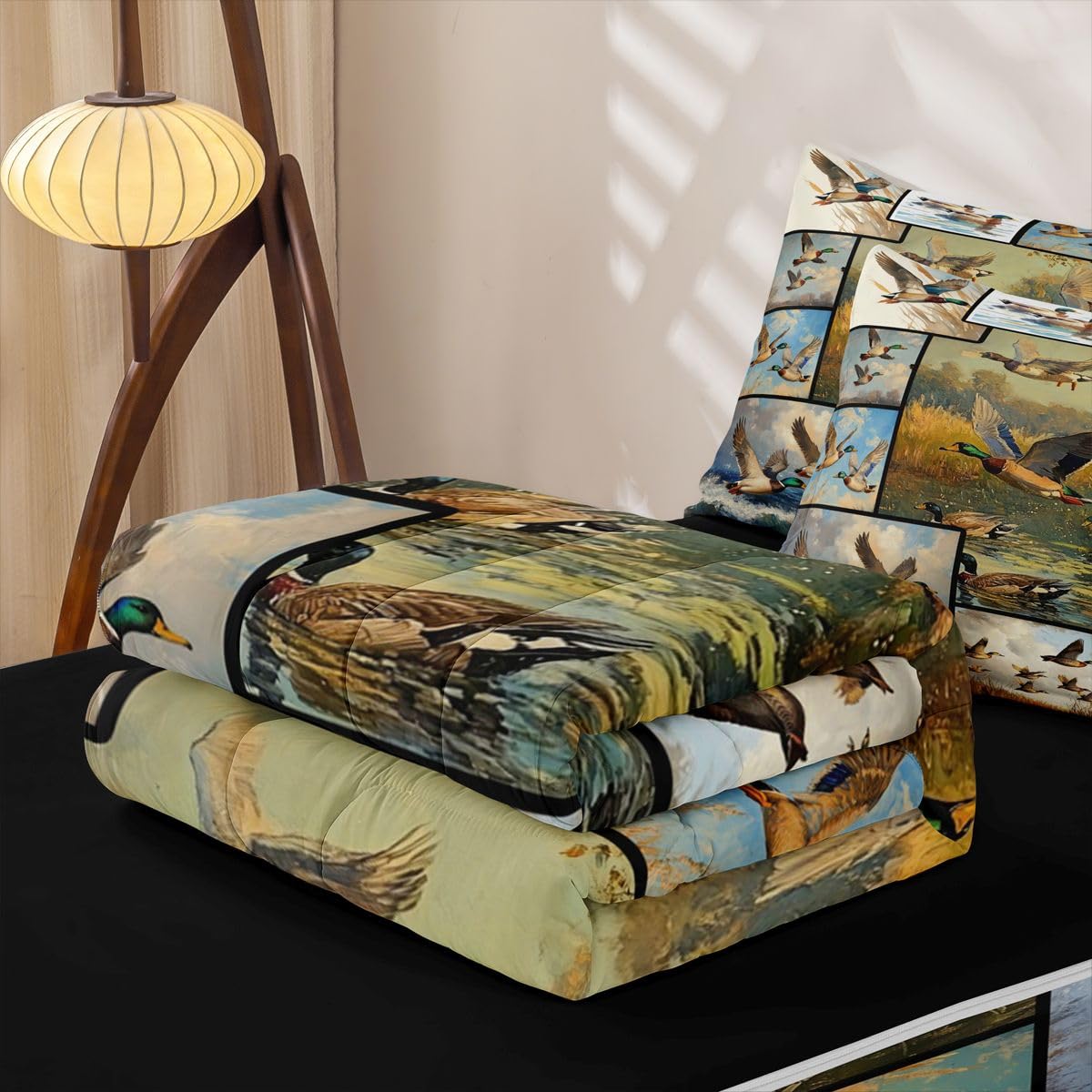 Feelyou Mallard Duck Zipper Bedding Hunting Animal Duck Comforter Set for Kids Boys Girls Queen Size Rustic Farmhouse Zippered Kids Bedding Set Ultra Soft Bed in a Bag
