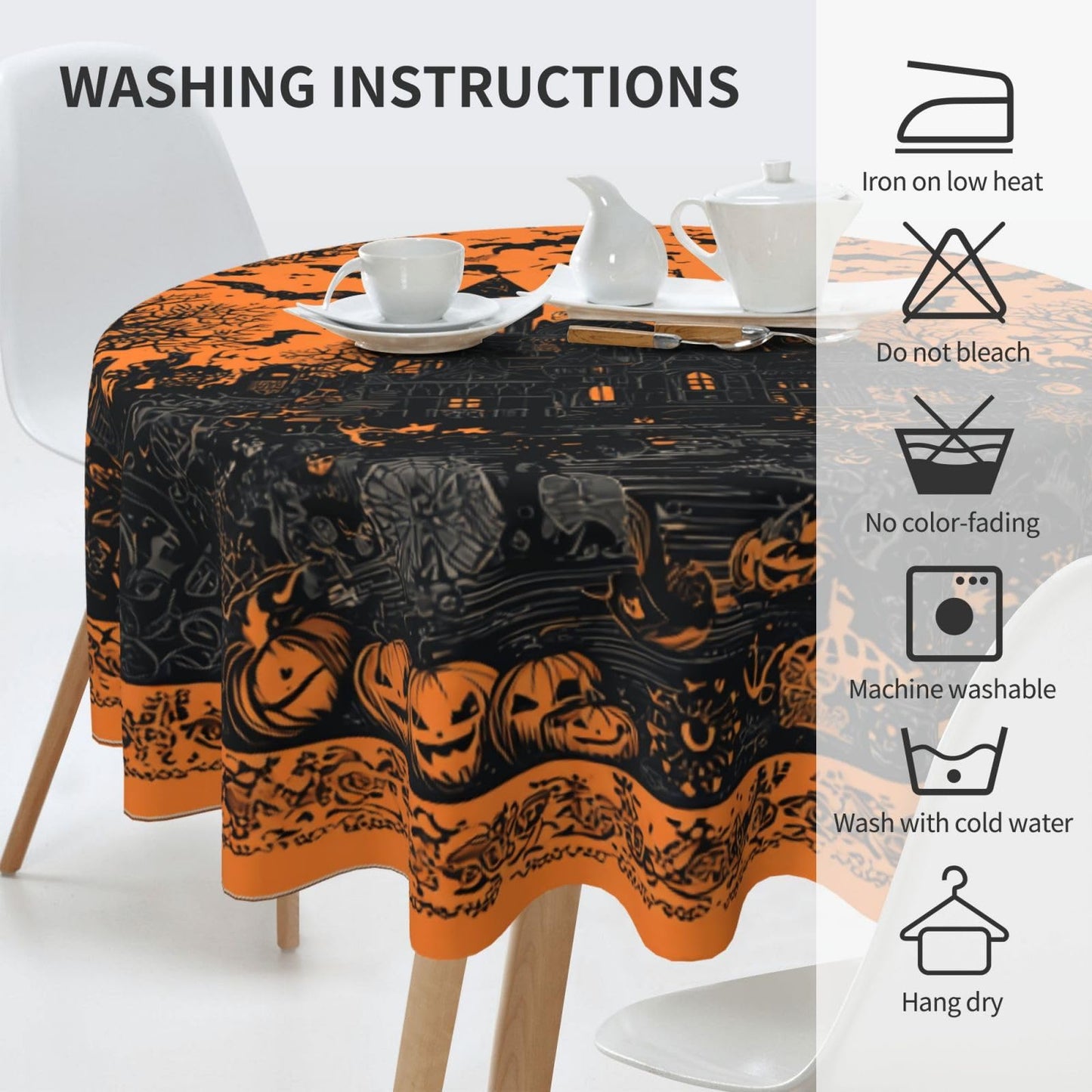 Halloween Haunted House Round Tablecloth 60 Inch, Bats Decorations Round Table Cloth for Halloween Holiday Picnic Party Kitchen/Home Dining Decor