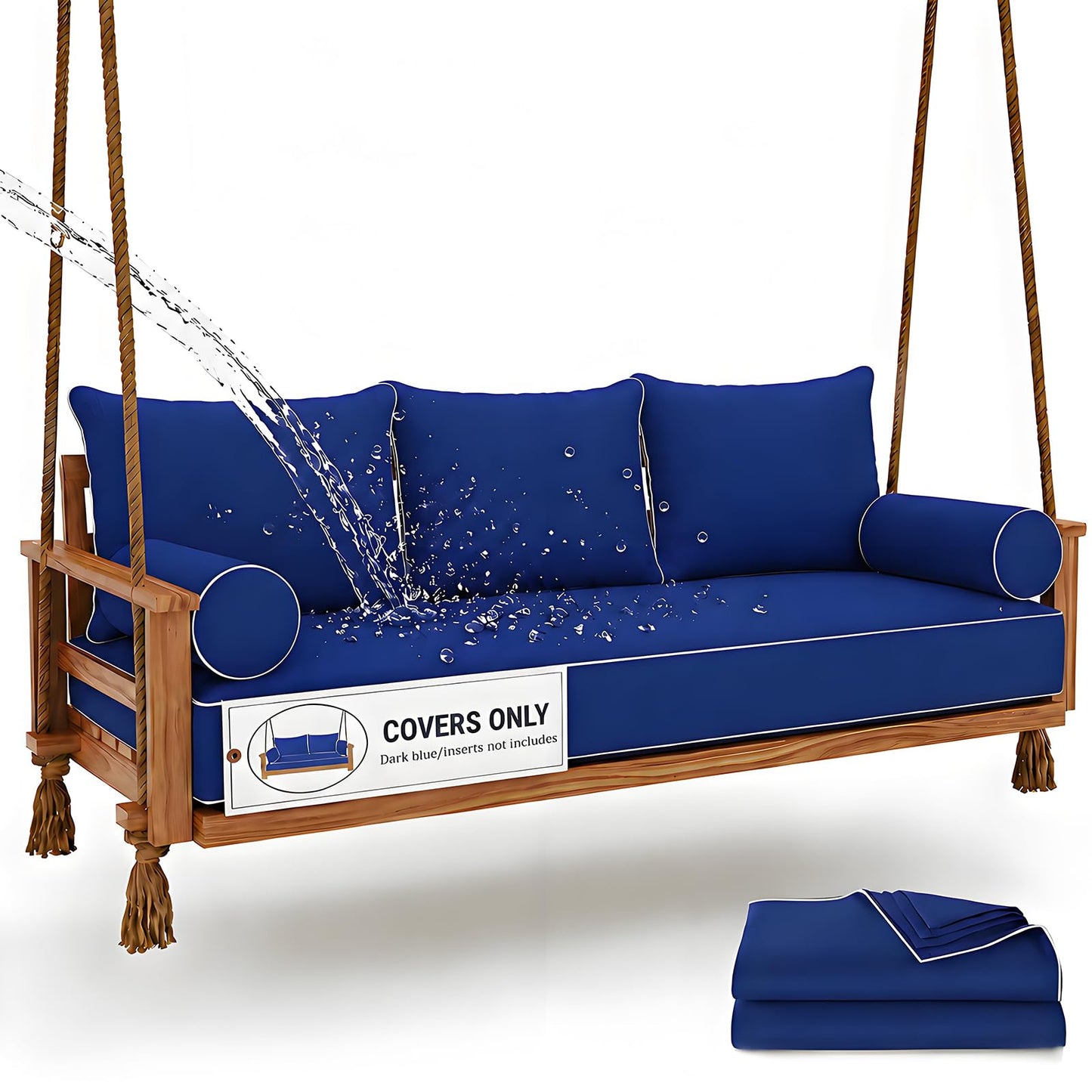 Twin Size Outdoor Daybed Mattress Cover，Outdoor Twin Cushion Cover for Swing Bed with Zipper，Porch Swing Bed Mattress Bolster Pillow Fitted Sheet Covers，Only Covers (Navy blue, 75*39*6in)