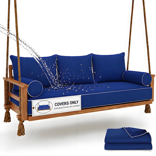Twin Size Outdoor Daybed Mattress Cover，Outdoor Twin Cushion Cover for Swing Bed with Zipper，Porch Swing Bed Mattress Bolster Pillow Fitted Sheet Covers，Only Covers (Navy blue, 75*39*6in)
