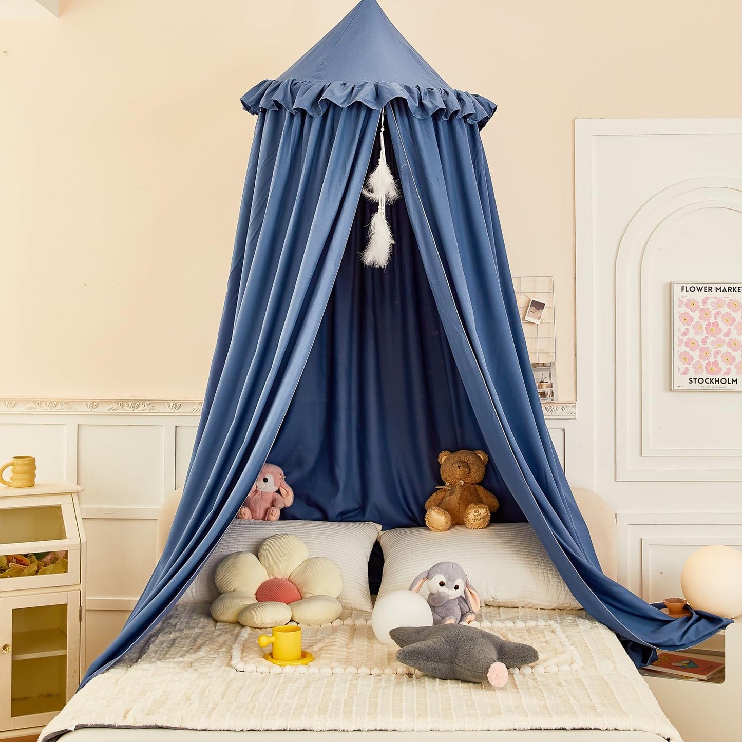 dix-rainbow Princess Decor Canopy for Kids Bed, Soft and Durable Bed Canopy for Girls Room Tent Canopy Dreamy Mosquito Net Bedding, Children Reading Nook Canopies Indoor (Blue)