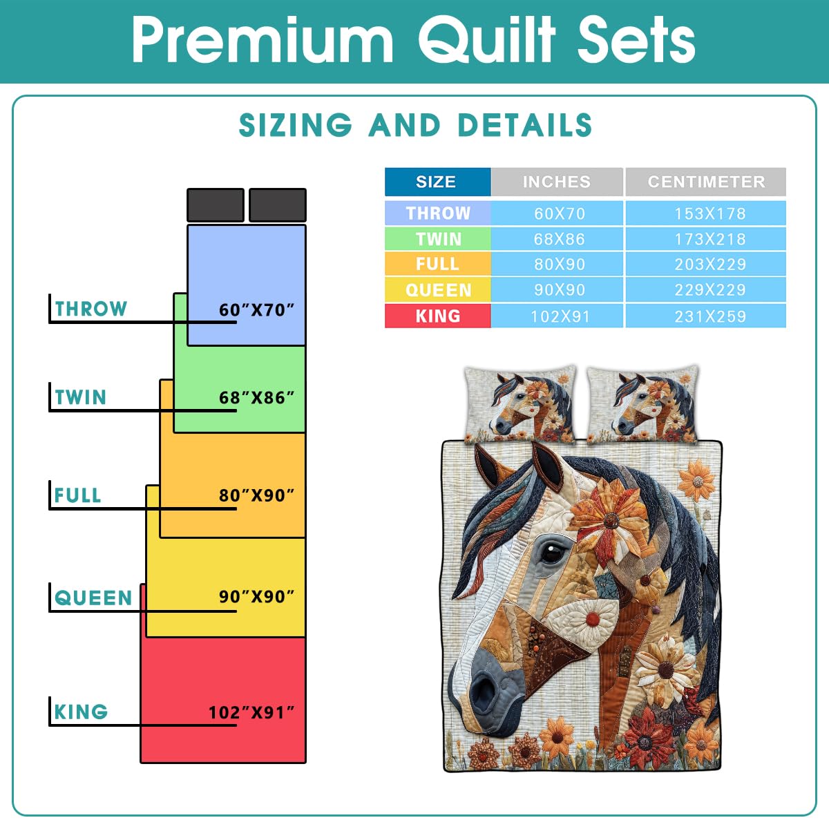 LUSHIS Patchwork Quilt Set, Patchwork Throw Bedspread Bed Sets - Animals Coverlet Sets All Season Soft Microfiber Lightweight Bedding Set (Horse)