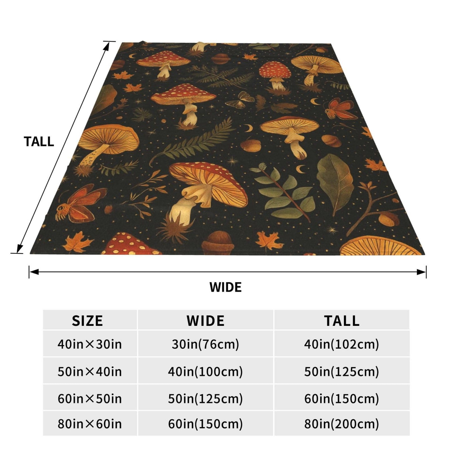 BINBINNIAO Vintage Mushroom and Leaves Blanket Flannel Couch Sofa Home Outdoors Keep Warm Blankets 50"x40"