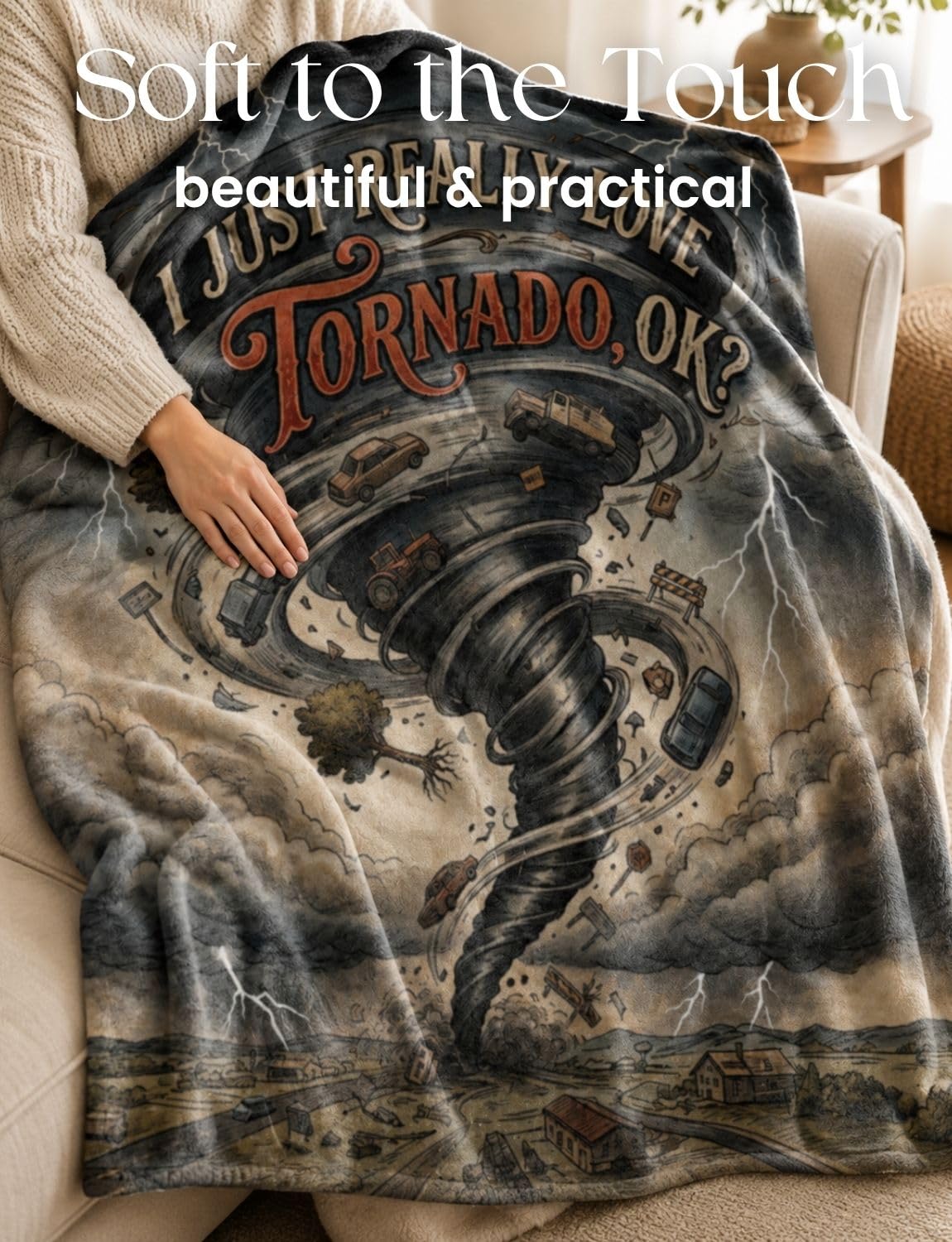 Tornado Gifts, Tornado Themed Flannel Blanket, Throw Blanket Gifts for Appreciation Christmas Birthday, 50x65 Inches