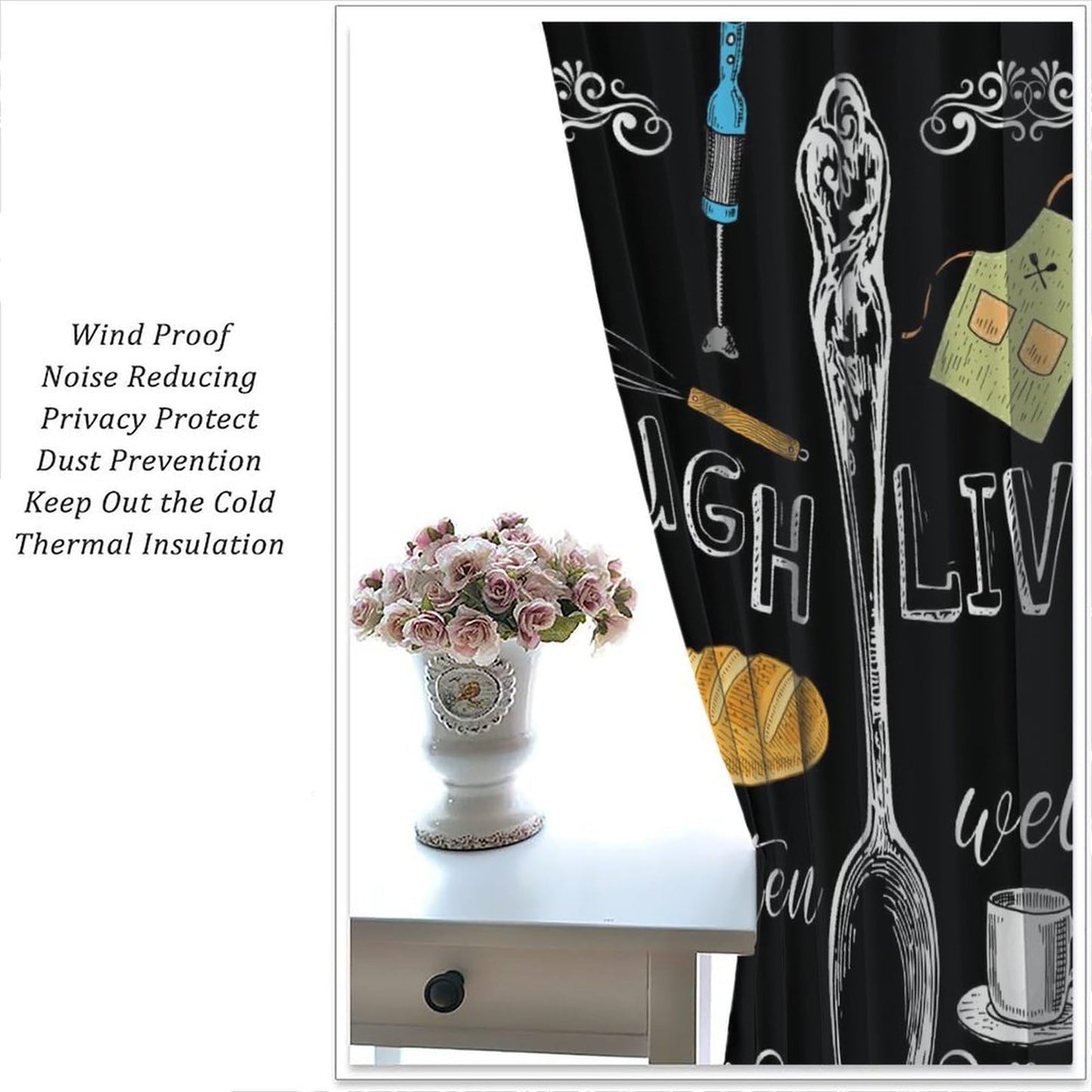 Djaby Farmhouse Retro Kitchen Curtains, Vintage Fork Spoon Cook Theme Cafe Window Treatment Drapes for Bedroom Living Room Dining Room 42" W X 45" L(No Blackout)