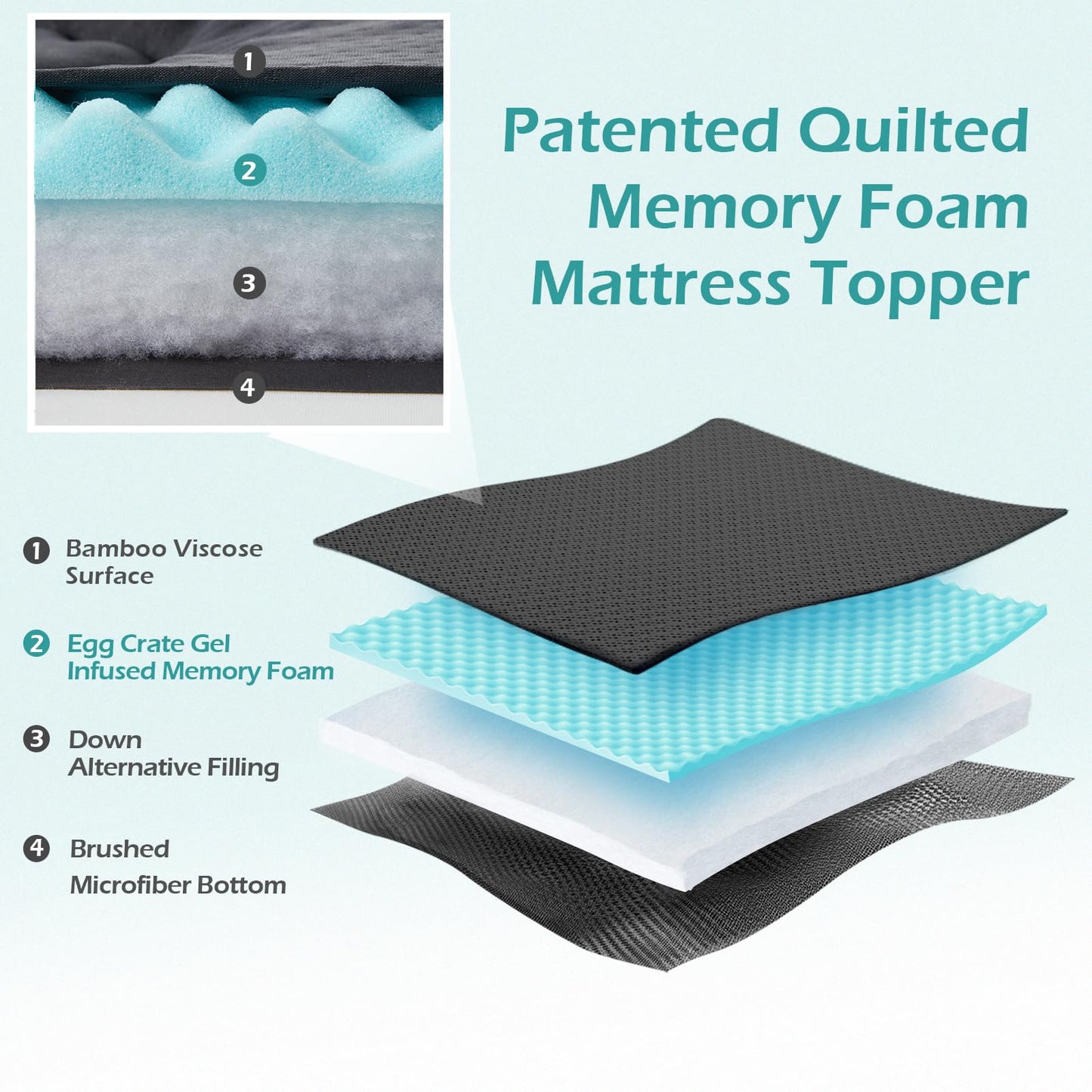 Hansleep Twin XL Mattress Pad Topper College Dorm Memory Foam, Twin XL Foam Mattress Topper Viscose Derived from Bamboo, Twin XL Size Bed Mattress Pad Cover for Back Pain Relief, 39" x 80", Charcoal