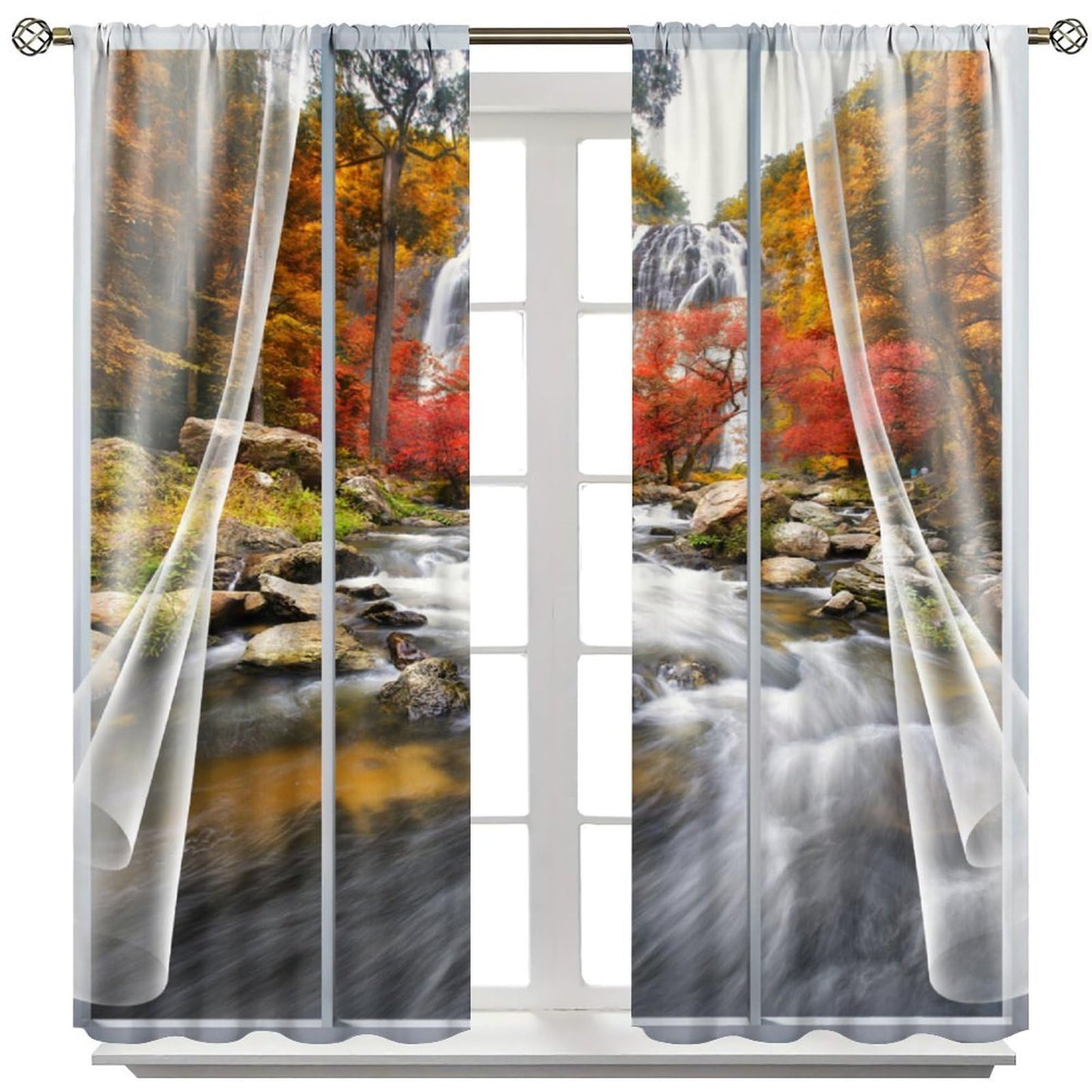 UFUH Nature Landscape Blackout Curtains,Autumn Forest Waterfall Woodland Scenery Window Treatments for Bedroom Living Room Kitchen,2 Panels Set Total Size 42 x 45 Inch