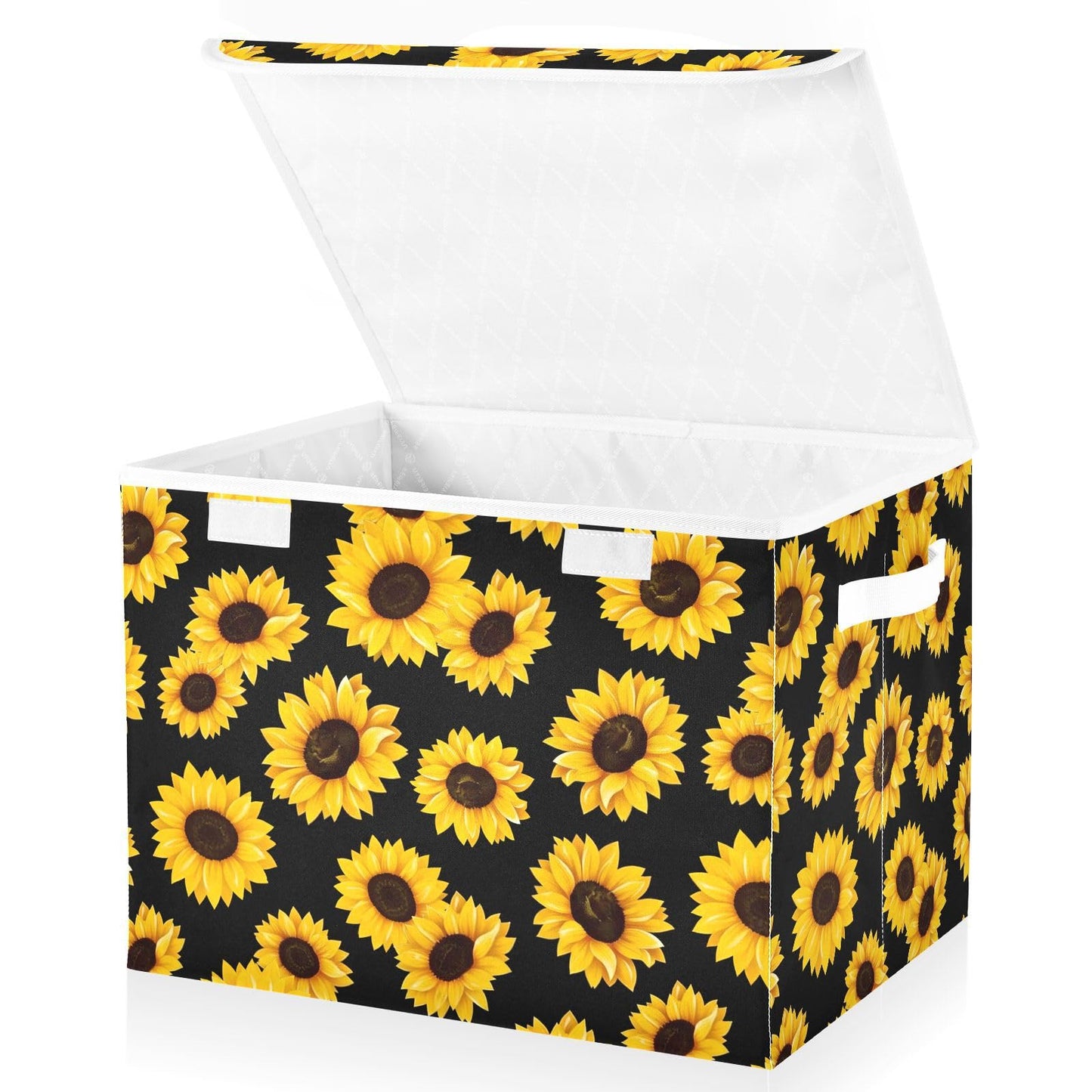 Large Collapsible Storage Bins with Lids, Sunflower Black Storage Baskets Organizer Containers with Handles for Clothes