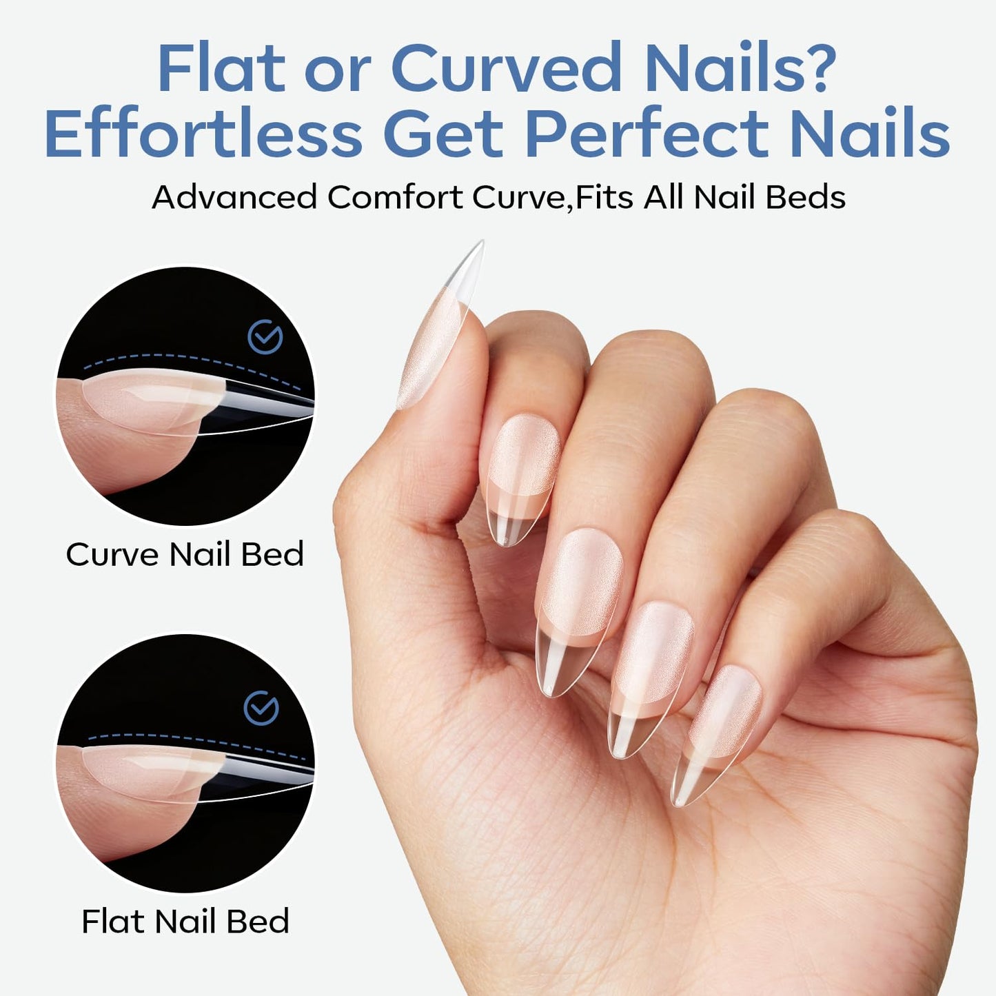 modelones Medium Almond Gel Nail Tips, 360pcs Pre-etched Clear Fake Nails Press On Full Cover Half Matte 15 Sizes Acrylic Gel Tips for Extension Salon