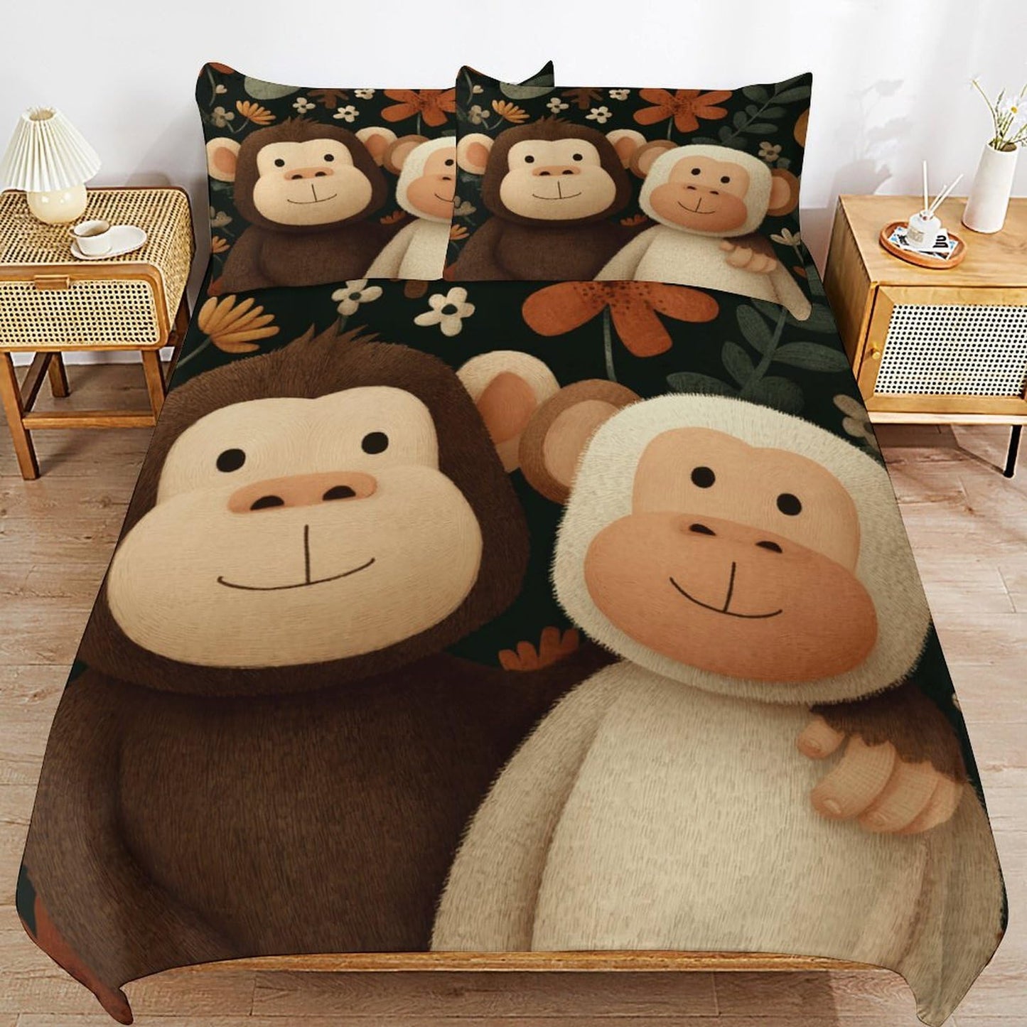 Kjdfhk Monkey Friends Bedding Comforter Sets Bedding Set 3 Pieces (1 Duvet Cover 2 Pillowcases) with Zipper Closure Lightweight