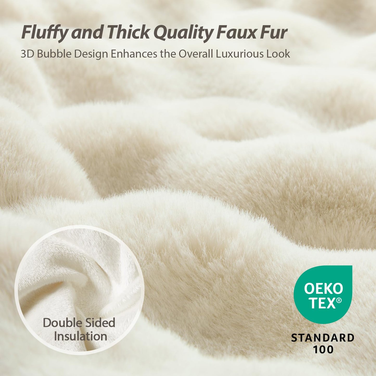 TINA'S HOME Faux Rabbit Fur Throw Blanket for Couch - Luxury Fuzzy Fleece Bubble Blanket, 1000GSM Thick Cozy Fluffy Plush Shaggy Blankets for Bedroom Living Room 60 * 80 Inches Cream White