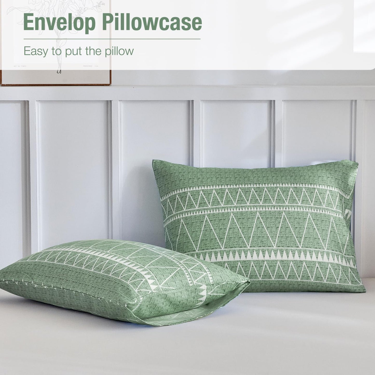Lekesky Duvet Cover King Size, Green Breathable Comforter Cover King Size 3pc Ultra Soft Brushed Bedding Cover Set with 8 Zipper Ties (1 Duvet Cover 104x90 inches with 2 Pillow Cases)
