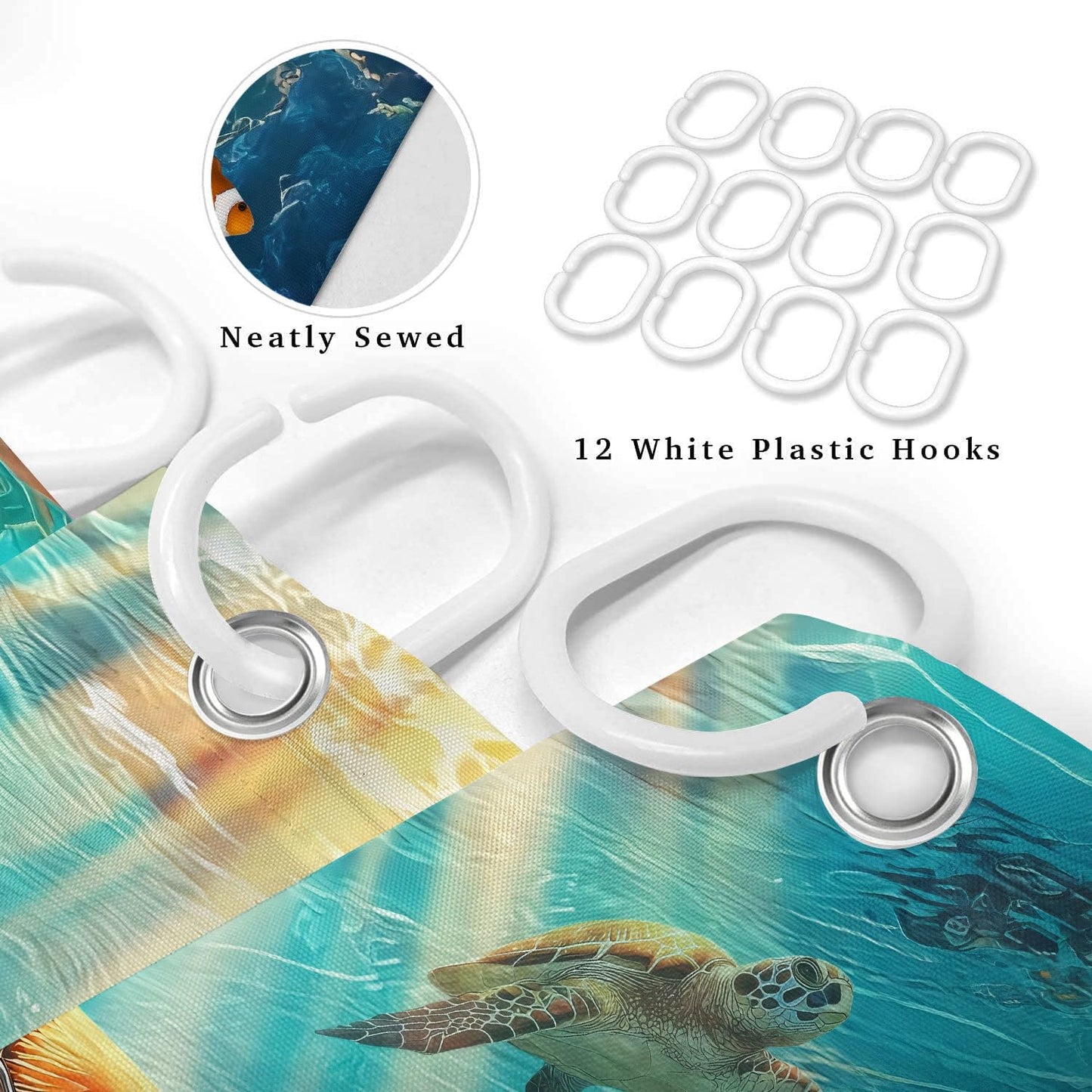 Sea Turtle Shower Curtain, Underwater World Shower Curtain for Kids Bathroom, Tropical Fish Coral Reef Ocean Theme Fabric Beach Shower Curtain Set with 12 Hooks, Coastal Decoration 72X72 with Hooks