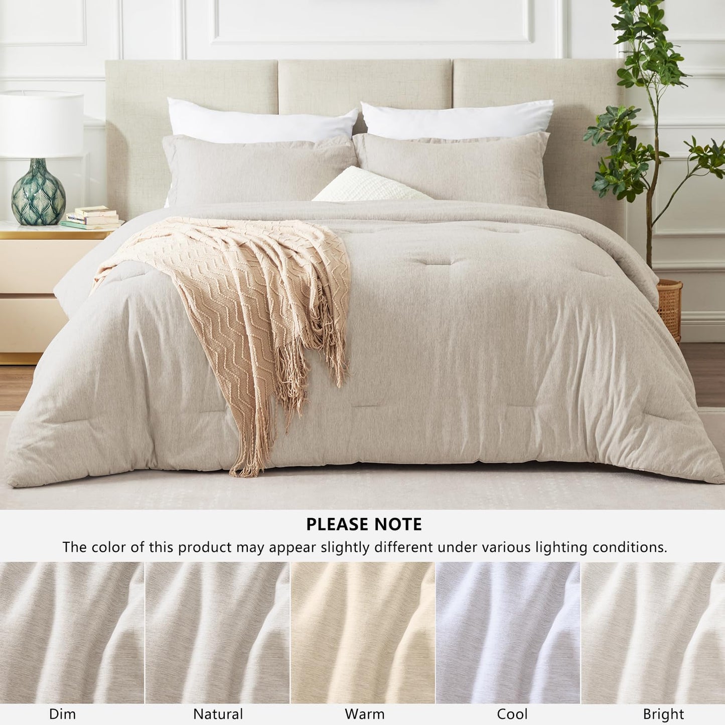 CozyLux Queen Comforter Set 3 Pieces, Heathered Beige Luxury Comforters Queen Size Bedding Set, Breathable Lightweight Down Alternative Comforter with 2 Pillow Shams, All Seasons Bed Set Gift for Home