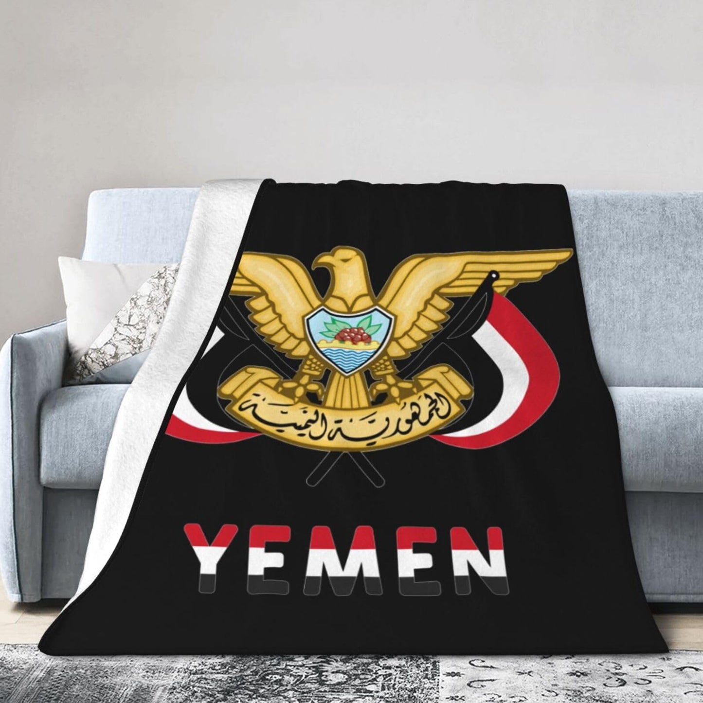 Yemen National Emblem Blanket Throw Blanket for Couch Sofa Plush Fleece Bed Blankets Lightweight Comfy Flannel Ultra-Soft Warm Blankets for Home Camping Travel Gift 80"X60"